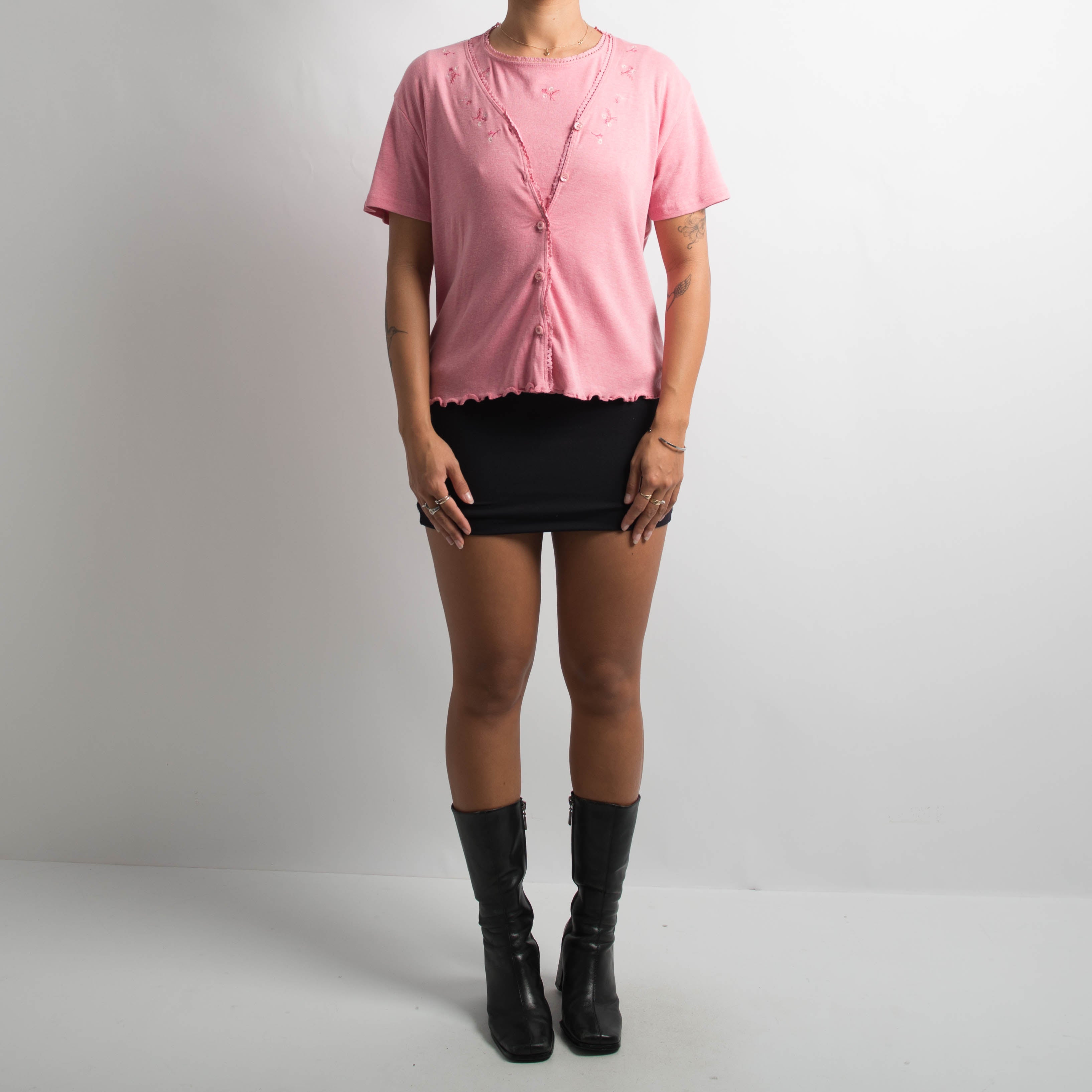 PINK EMBROIDERED TWIN SET