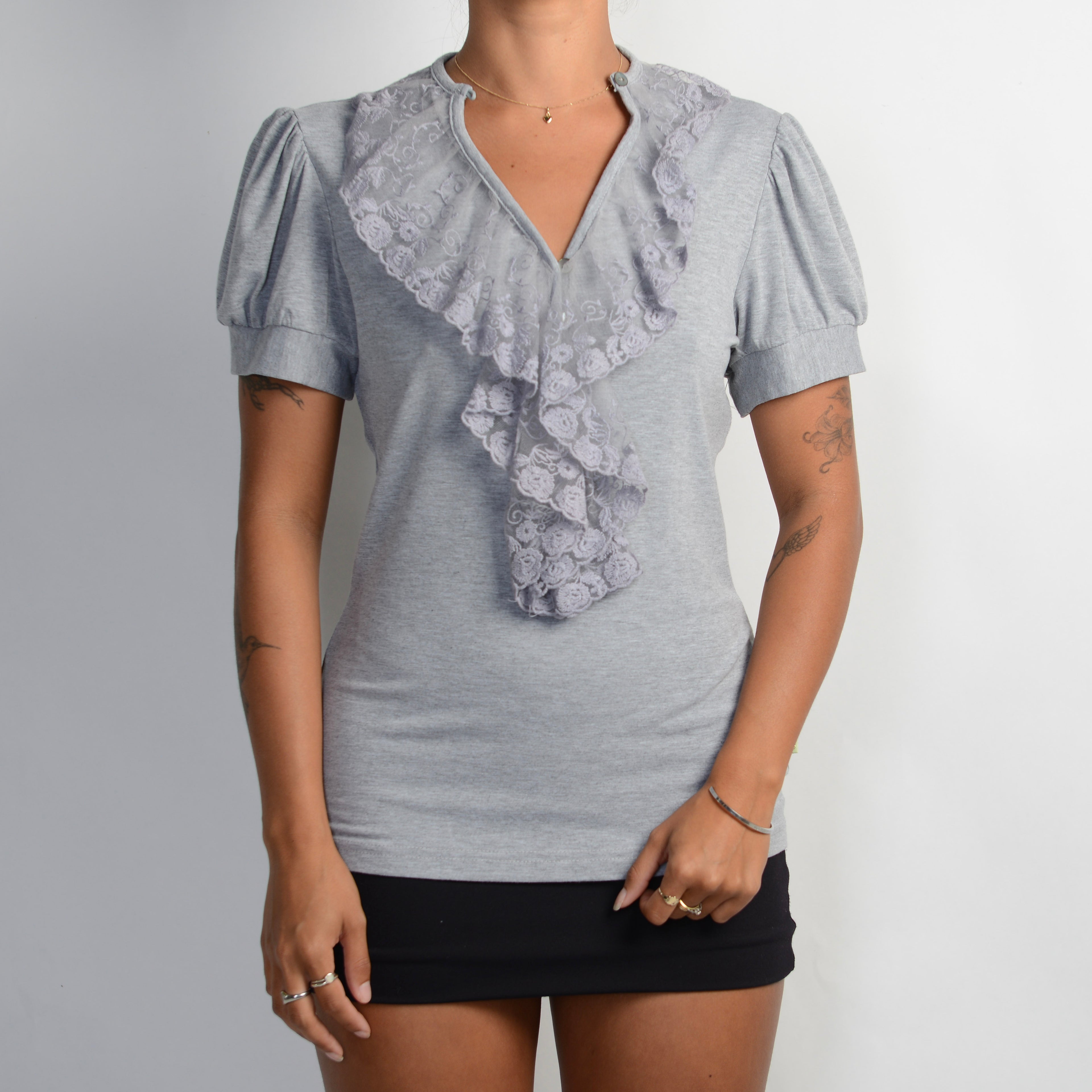 GREY RUFFLE BLOUSE
