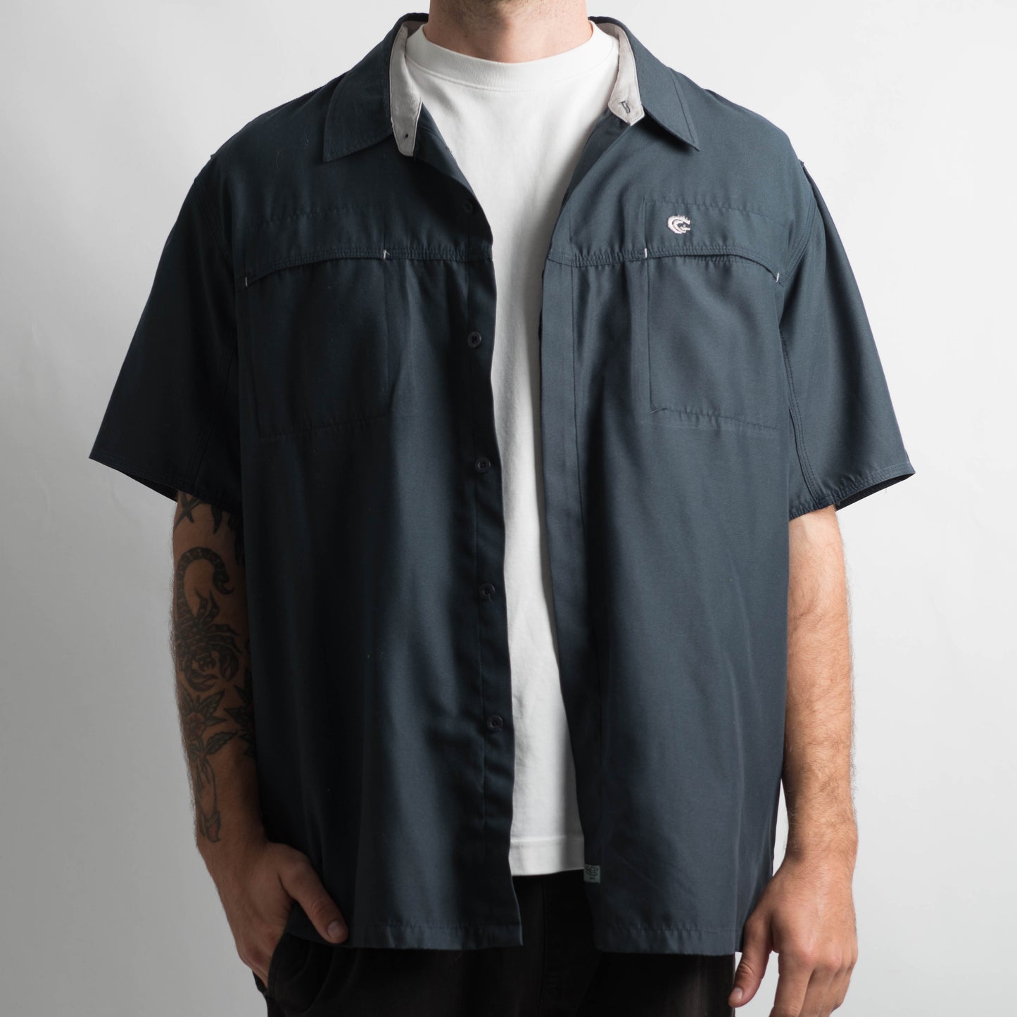 NAVY BUTTON UP SHIRT