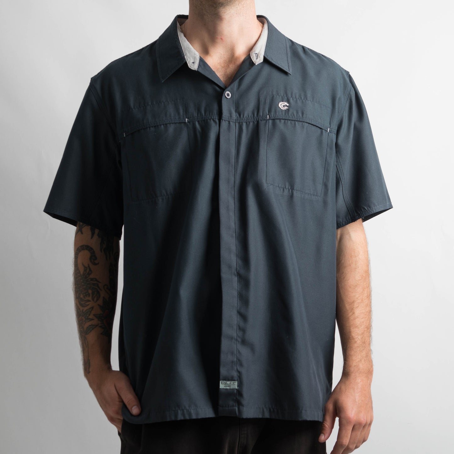 NAVY BUTTON UP SHIRT