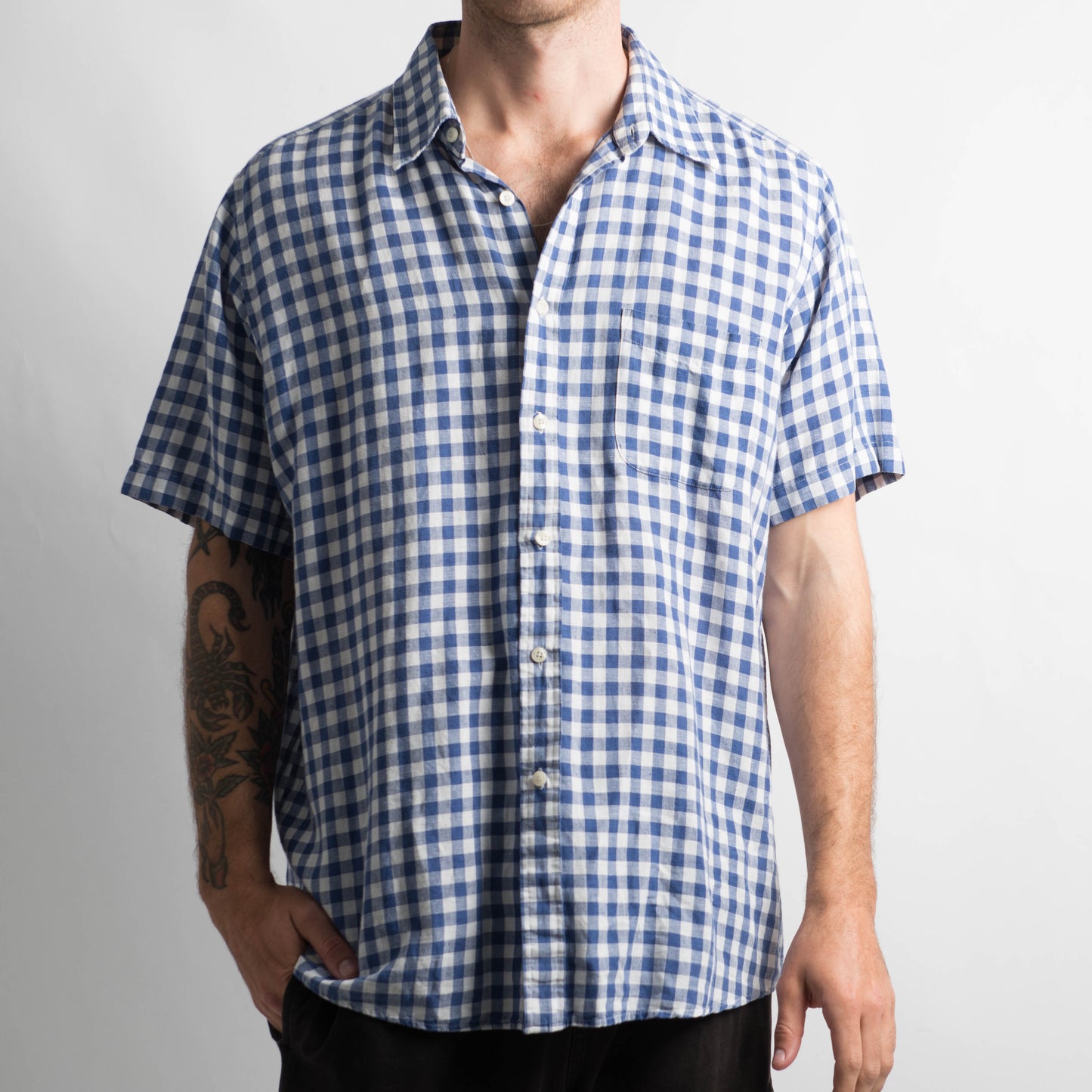 BLUE CHECK BUTTON UP SHIRT