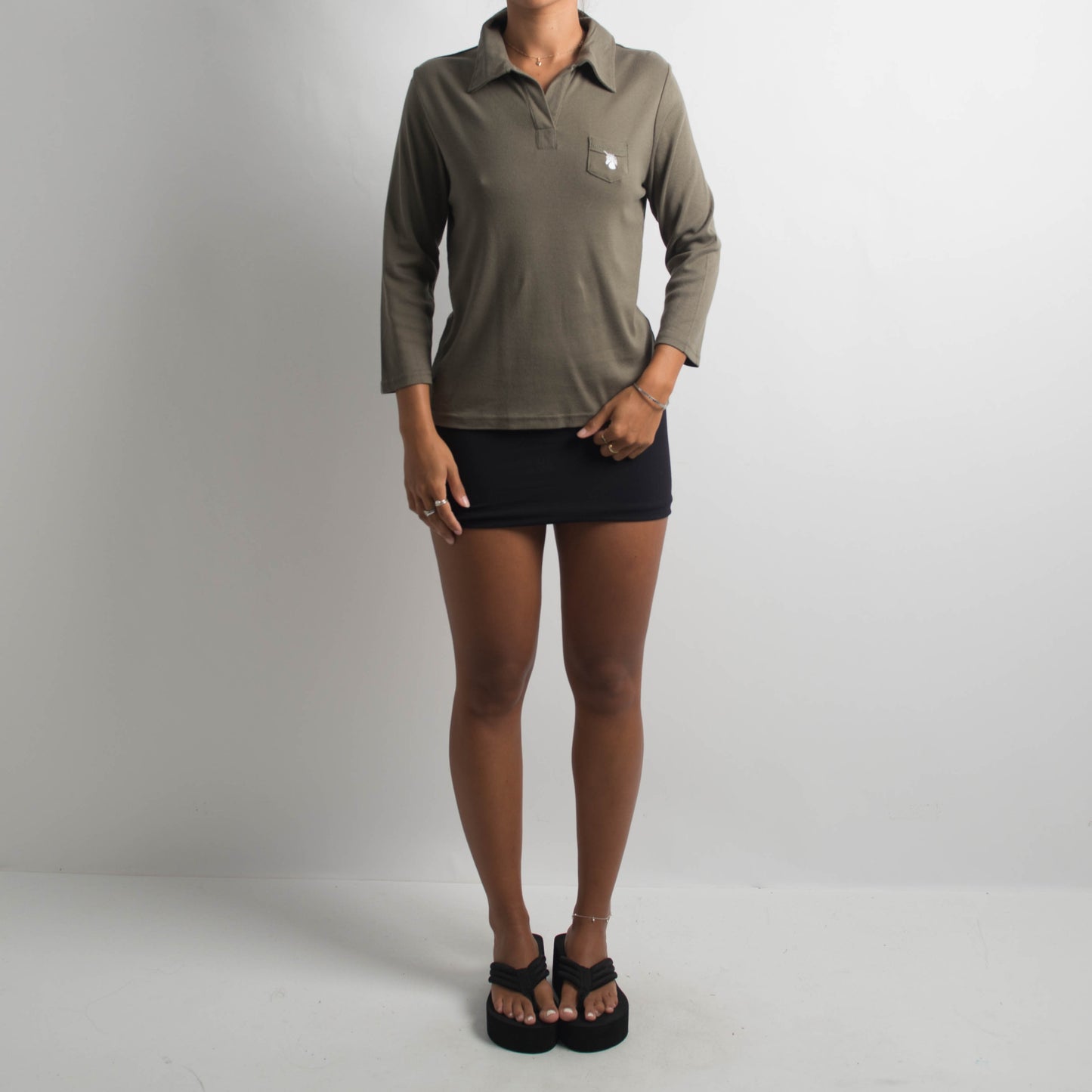 KHAKI COLLARED TOP