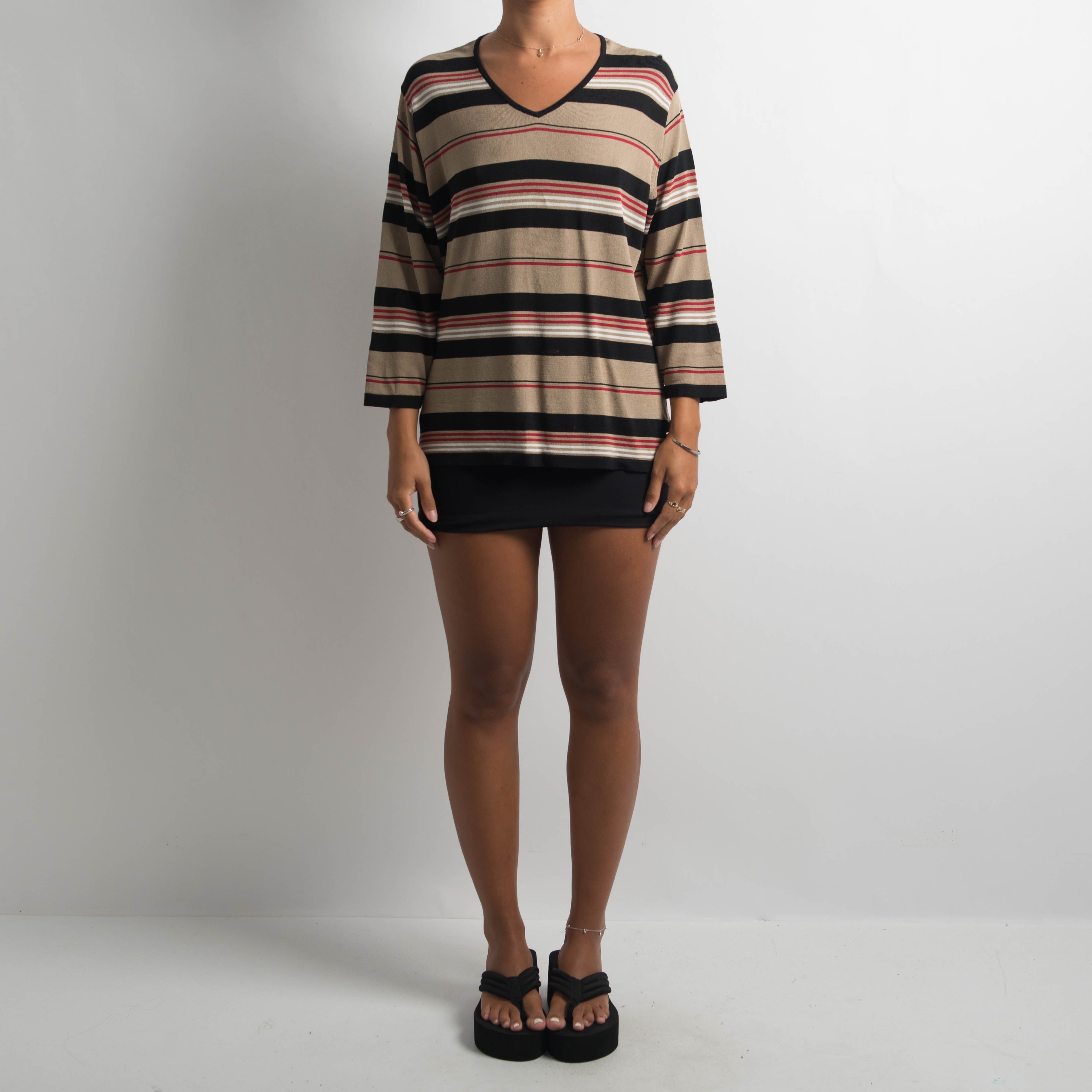 BROWN STRIPE KNIT TOP