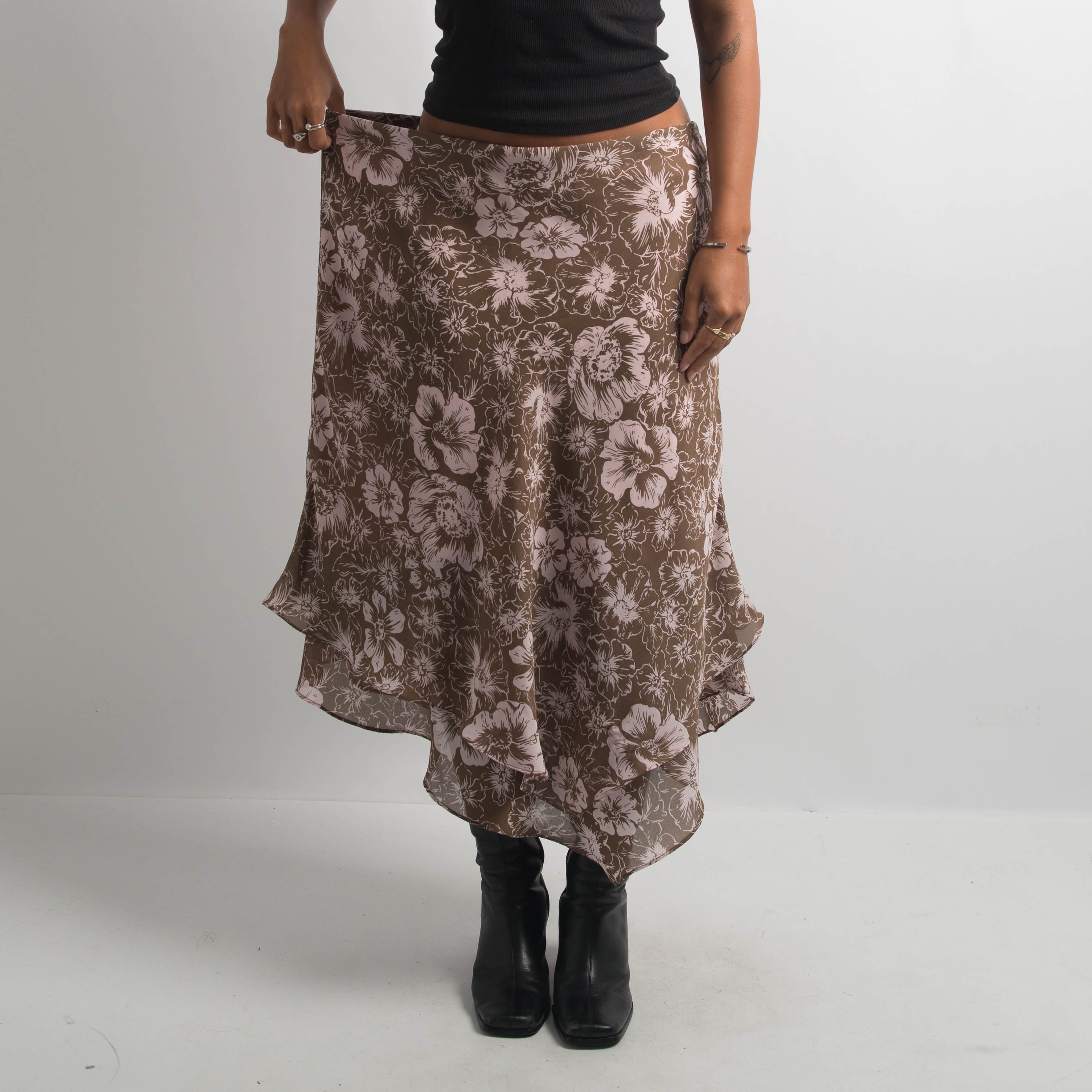 LAYERED FLORAL MIDI SKIRT