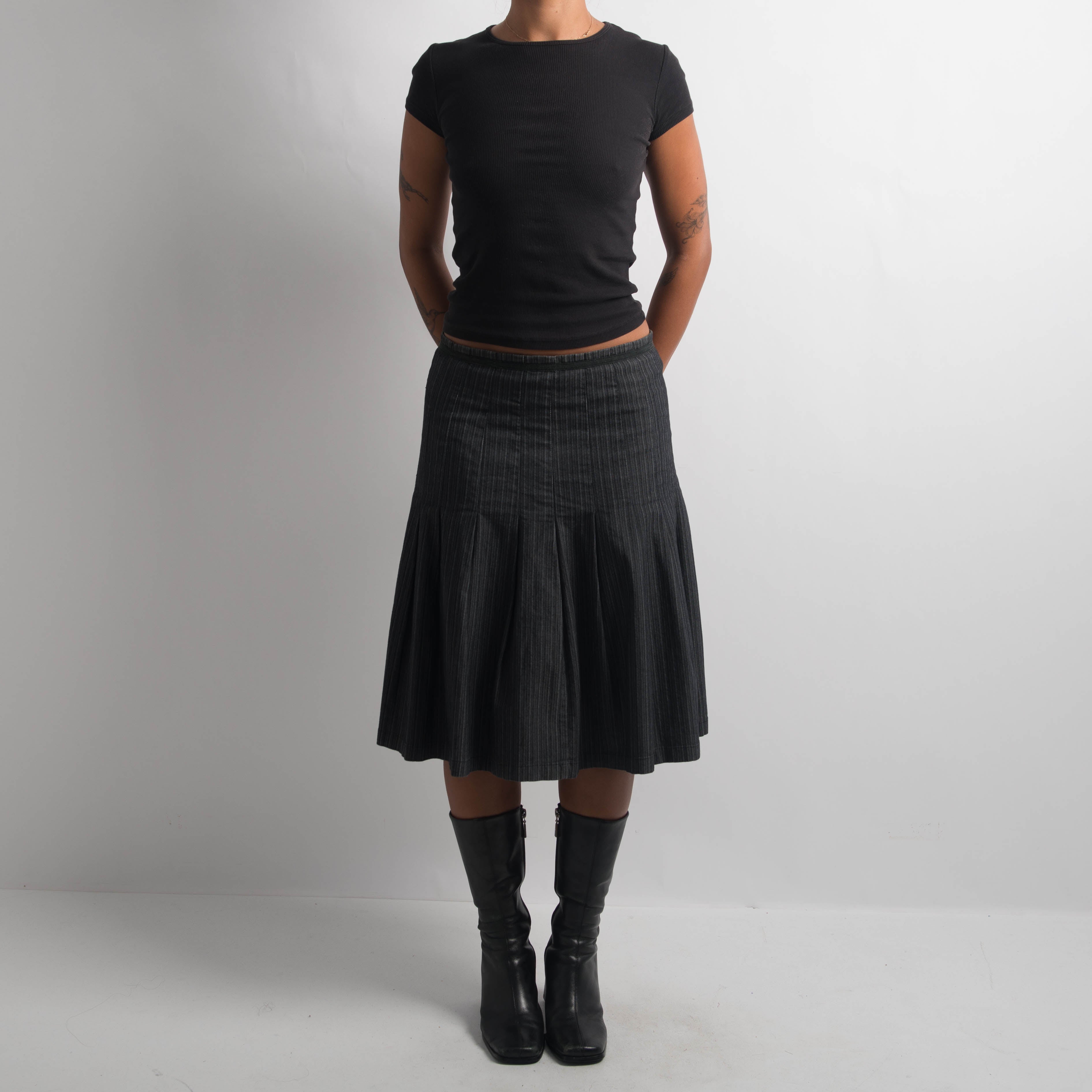 PINSTRIPE PLEATED MIDI SKIRT