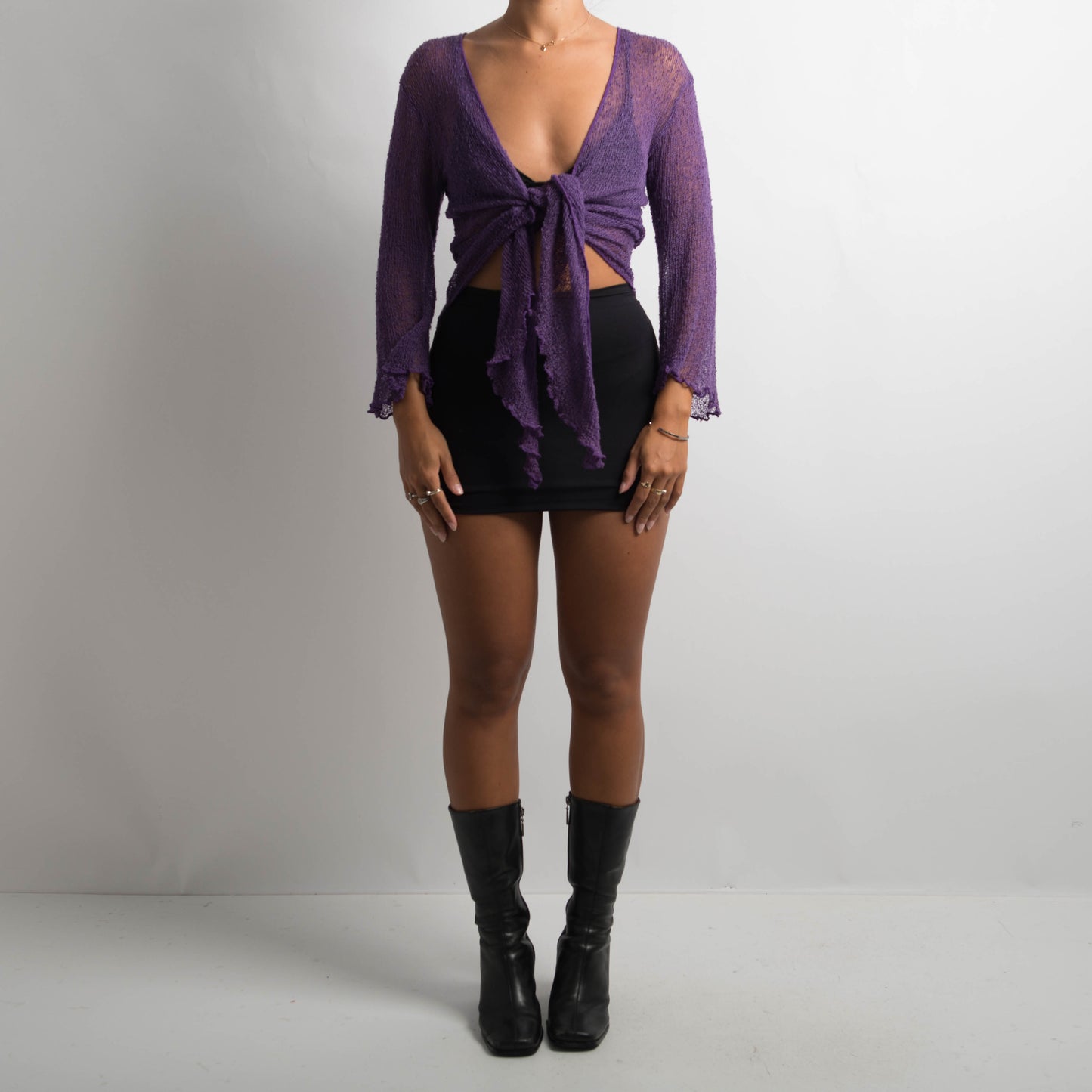 PURPLE SHEER KNIT WRAP TOP