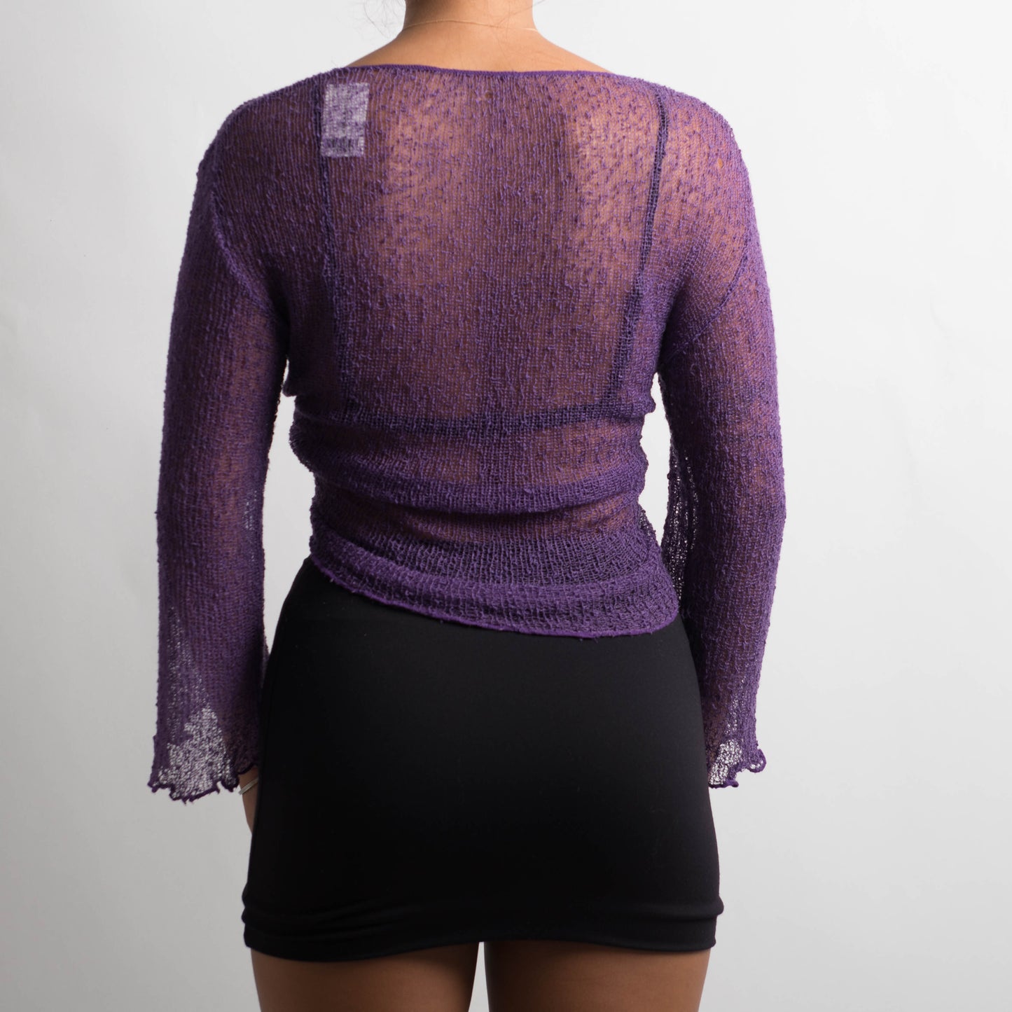PURPLE SHEER KNIT WRAP TOP