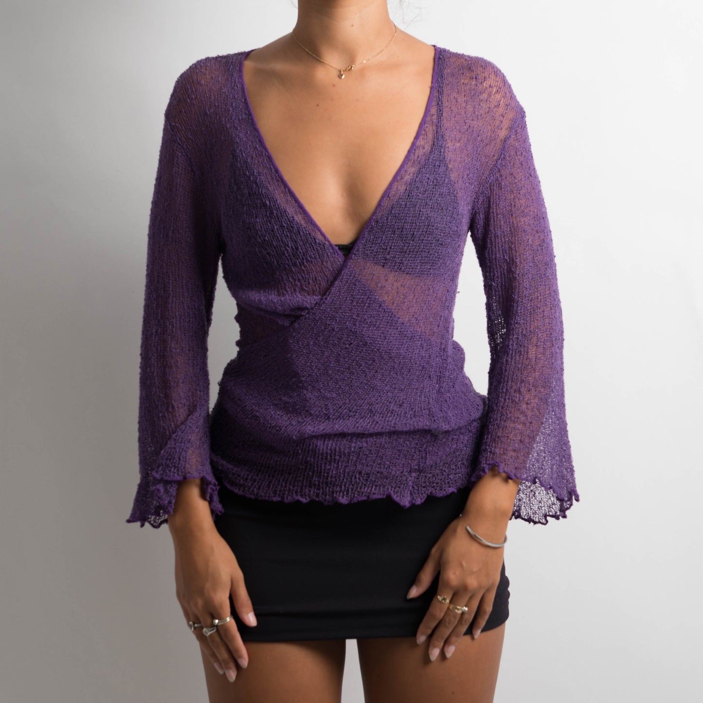 PURPLE SHEER KNIT WRAP TOP
