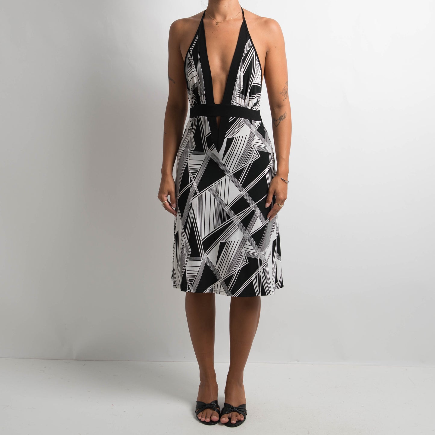 Y2K PATTERNED HALTER DRESS