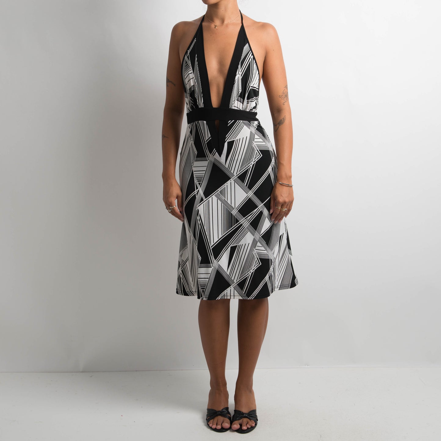 Y2K PATTERNED HALTER DRESS