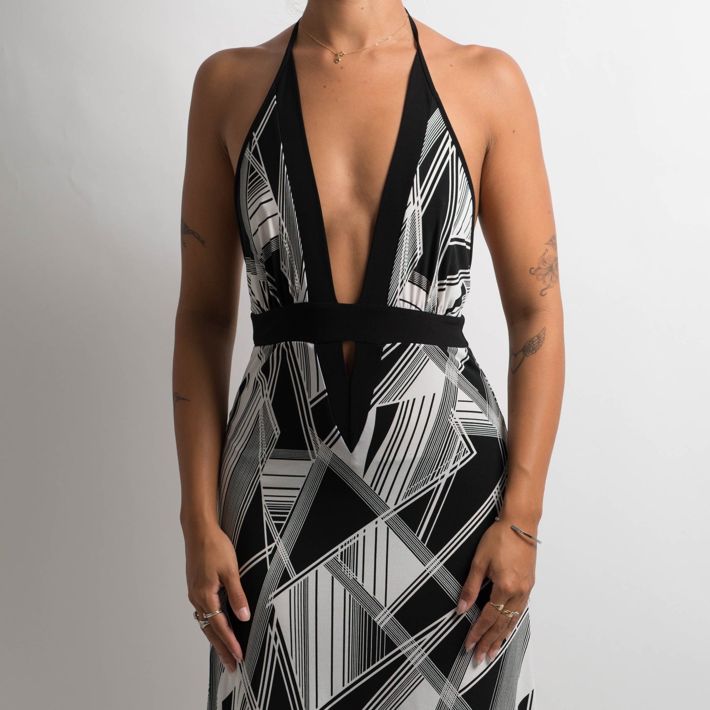 Y2K PATTERNED HALTER DRESS