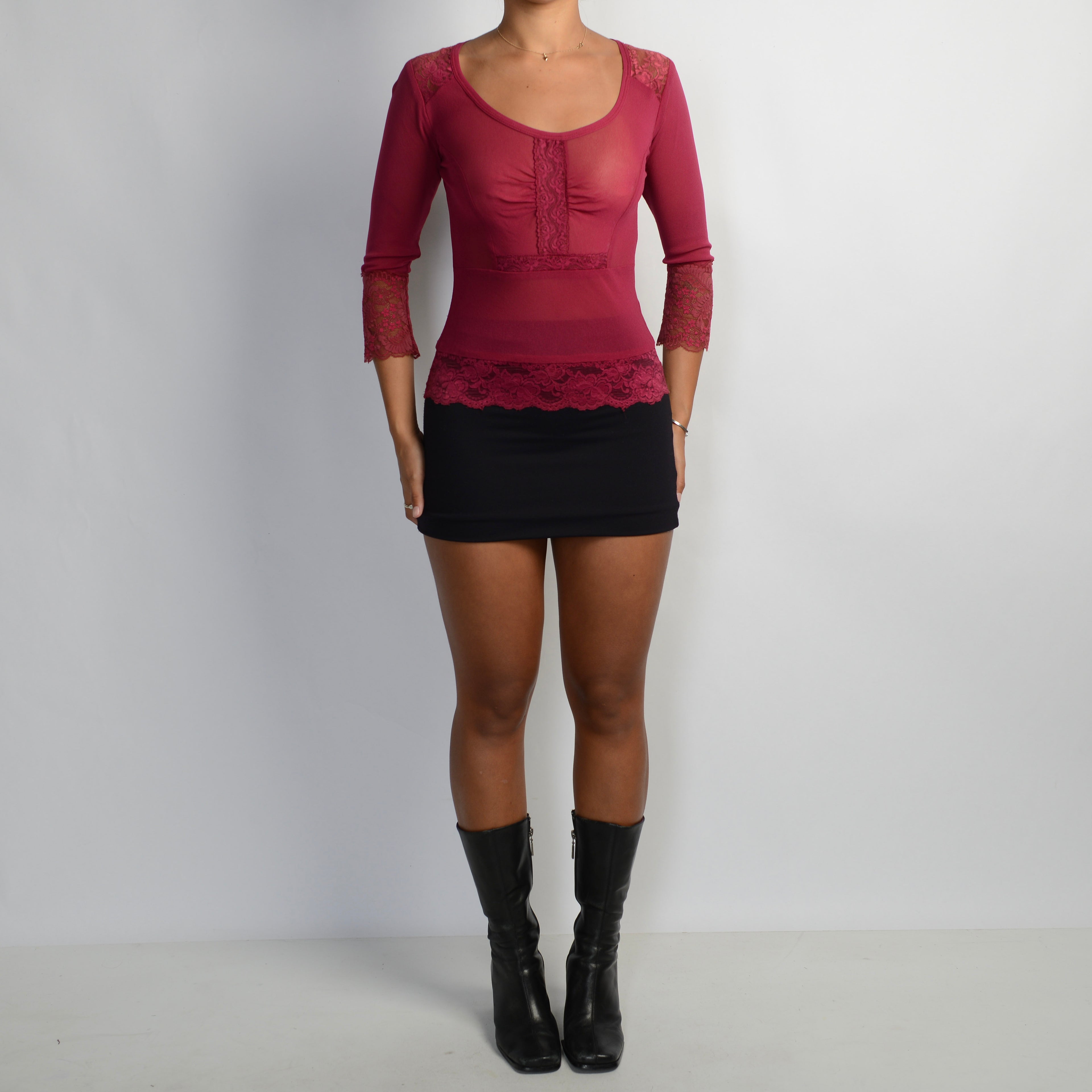 SHEER MESH 3/4 SLEEVE TOP