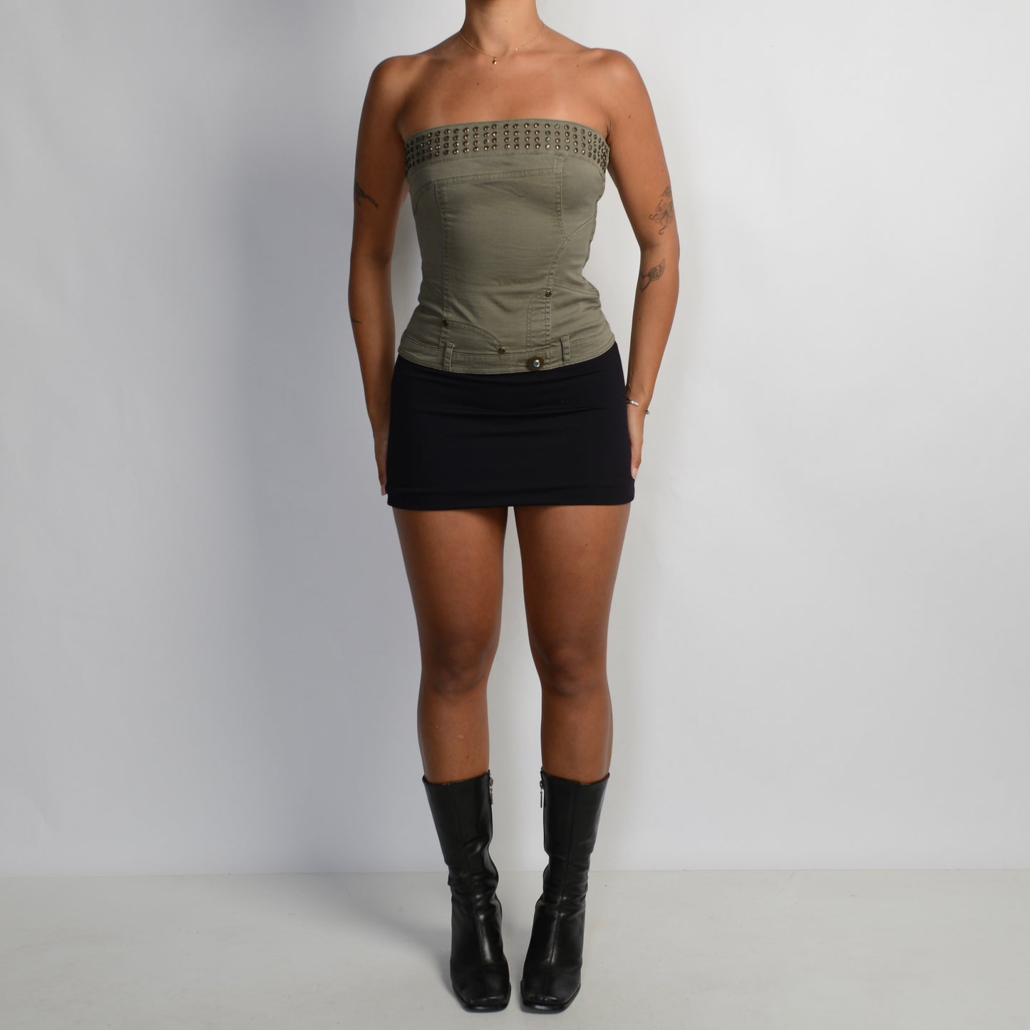 KHAKI CARGO STRAPLESS TOP