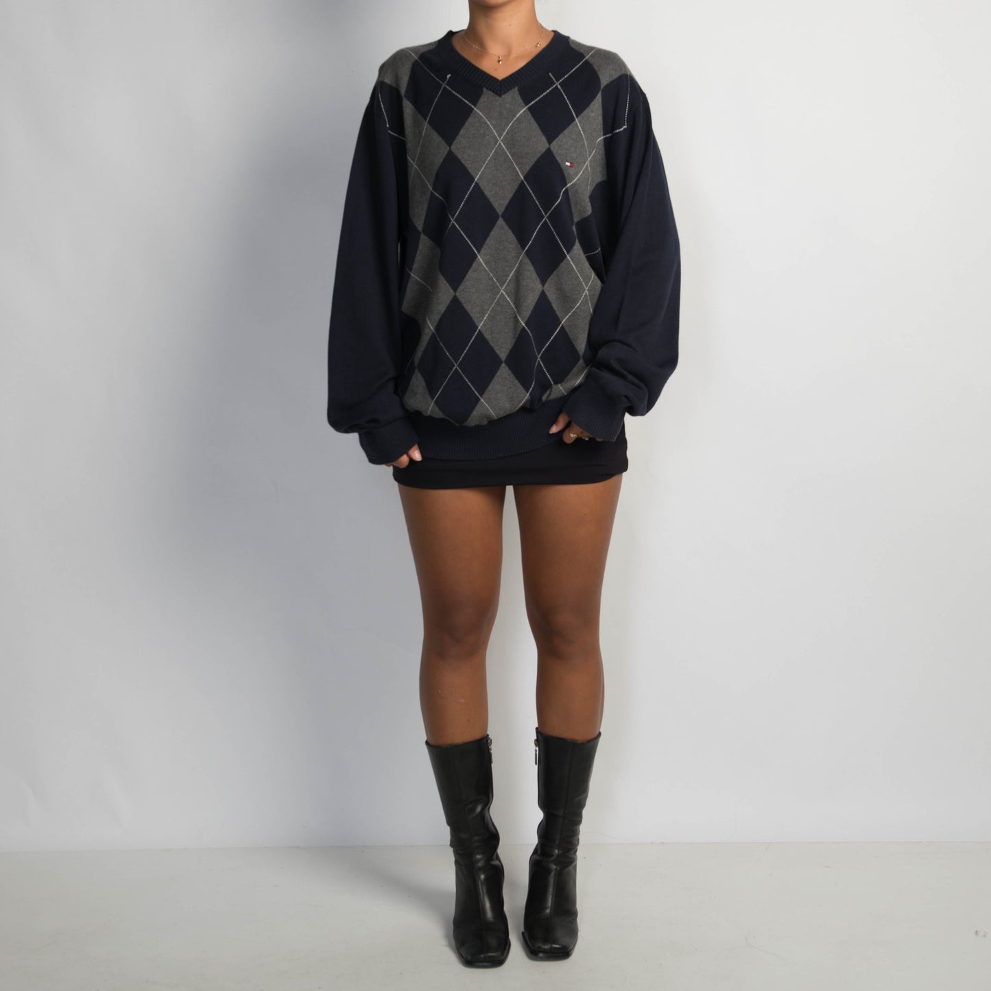 NAVY ARGYLE SWEATER