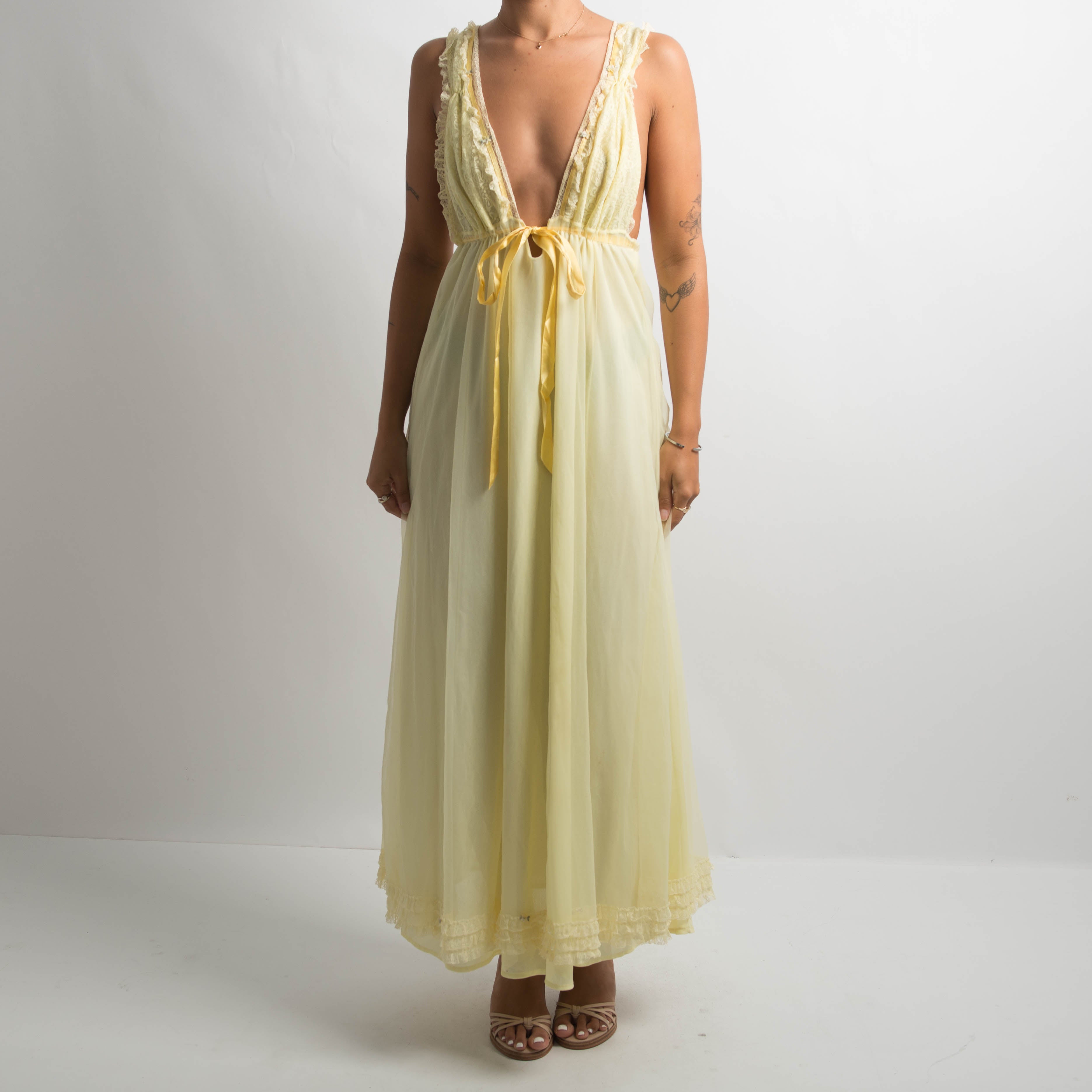 YELLOW LACE DRESS + ROBE SET