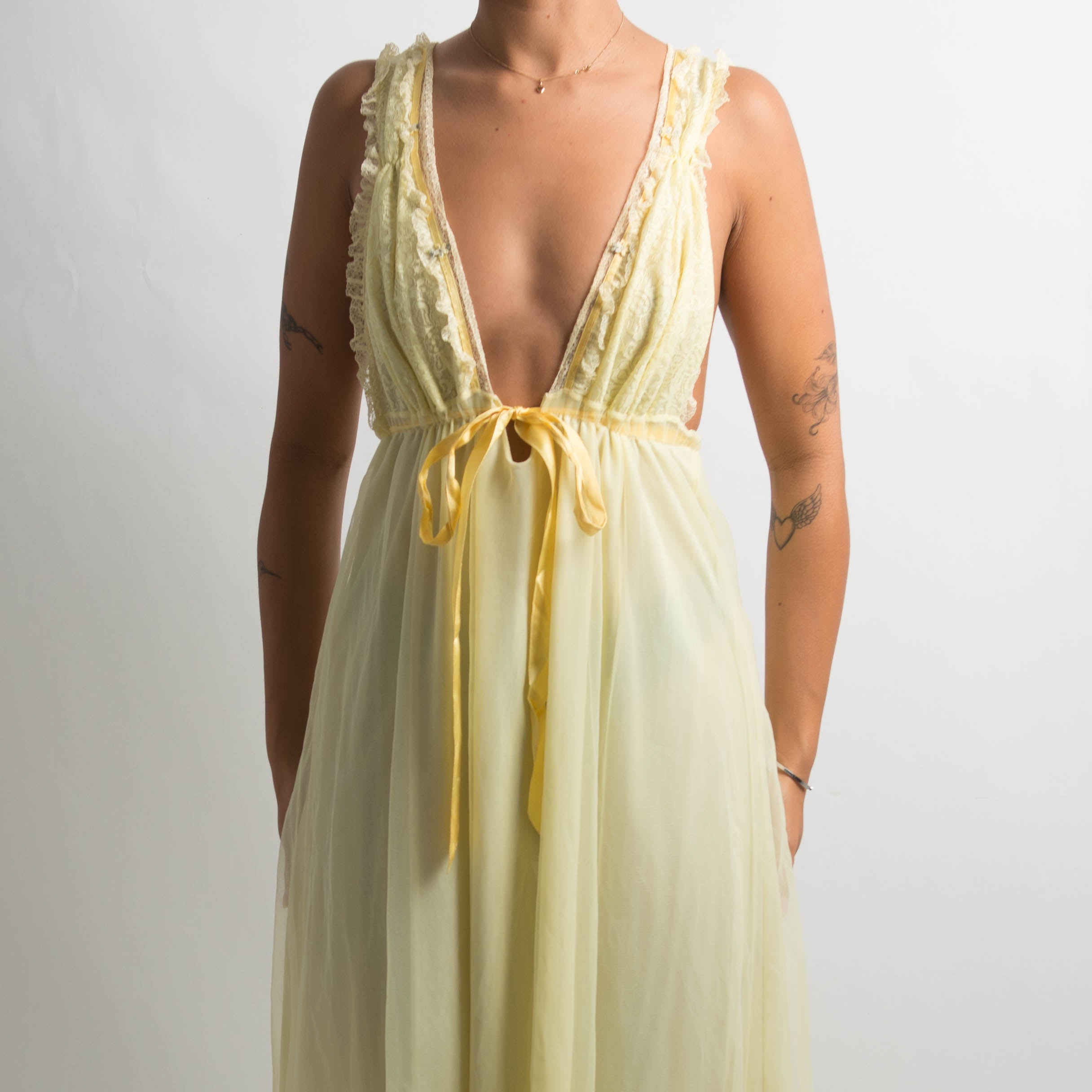 YELLOW LACE DRESS + ROBE SET