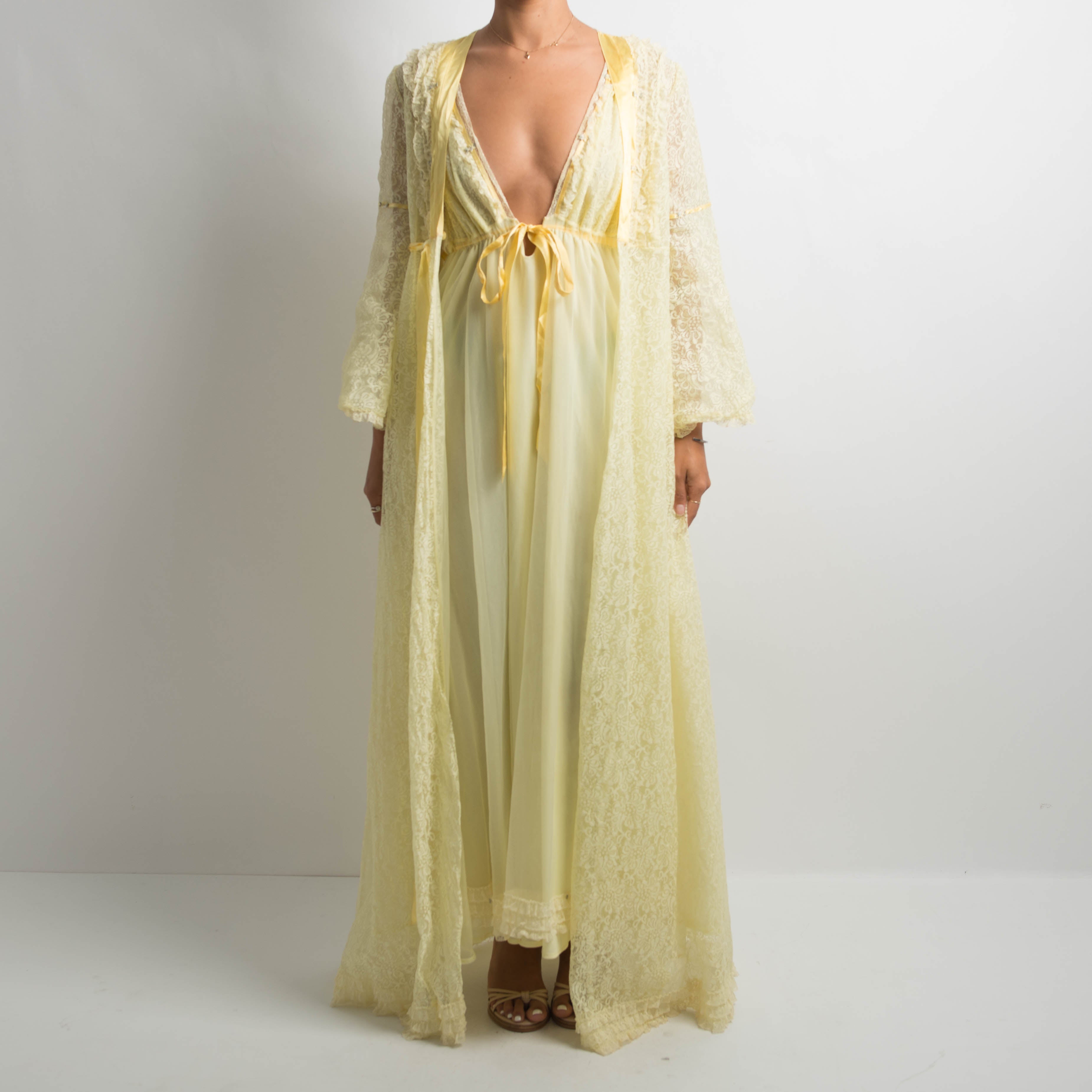YELLOW LACE DRESS + ROBE SET
