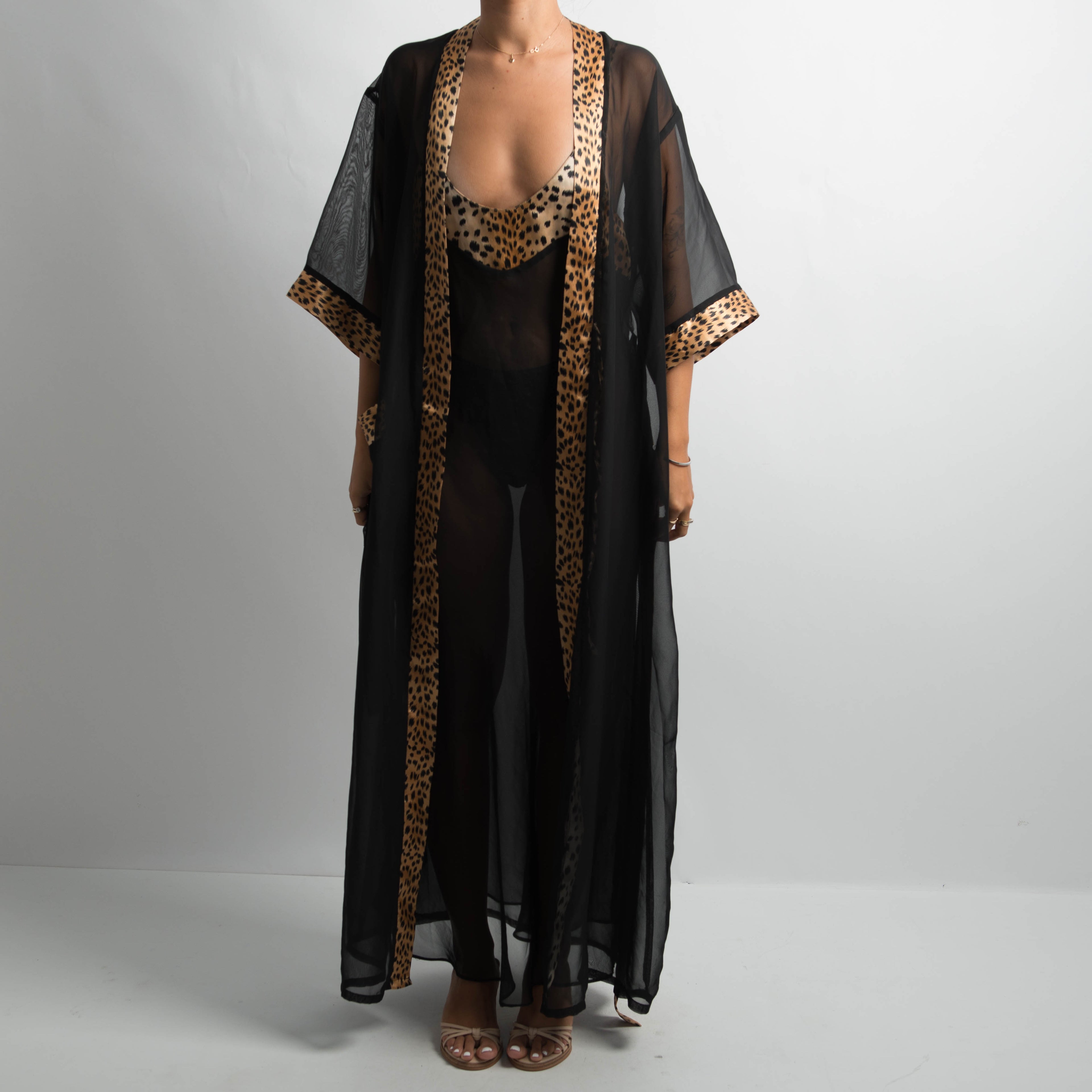 BLACK SHEER DRESS + ROBE SET