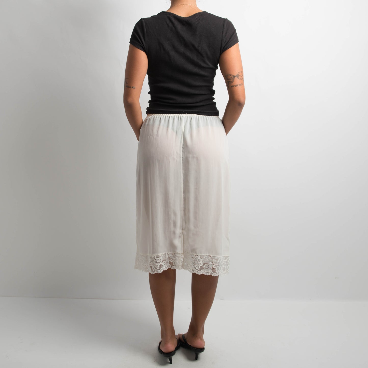 IVORY SLIP MIDI SKIRT