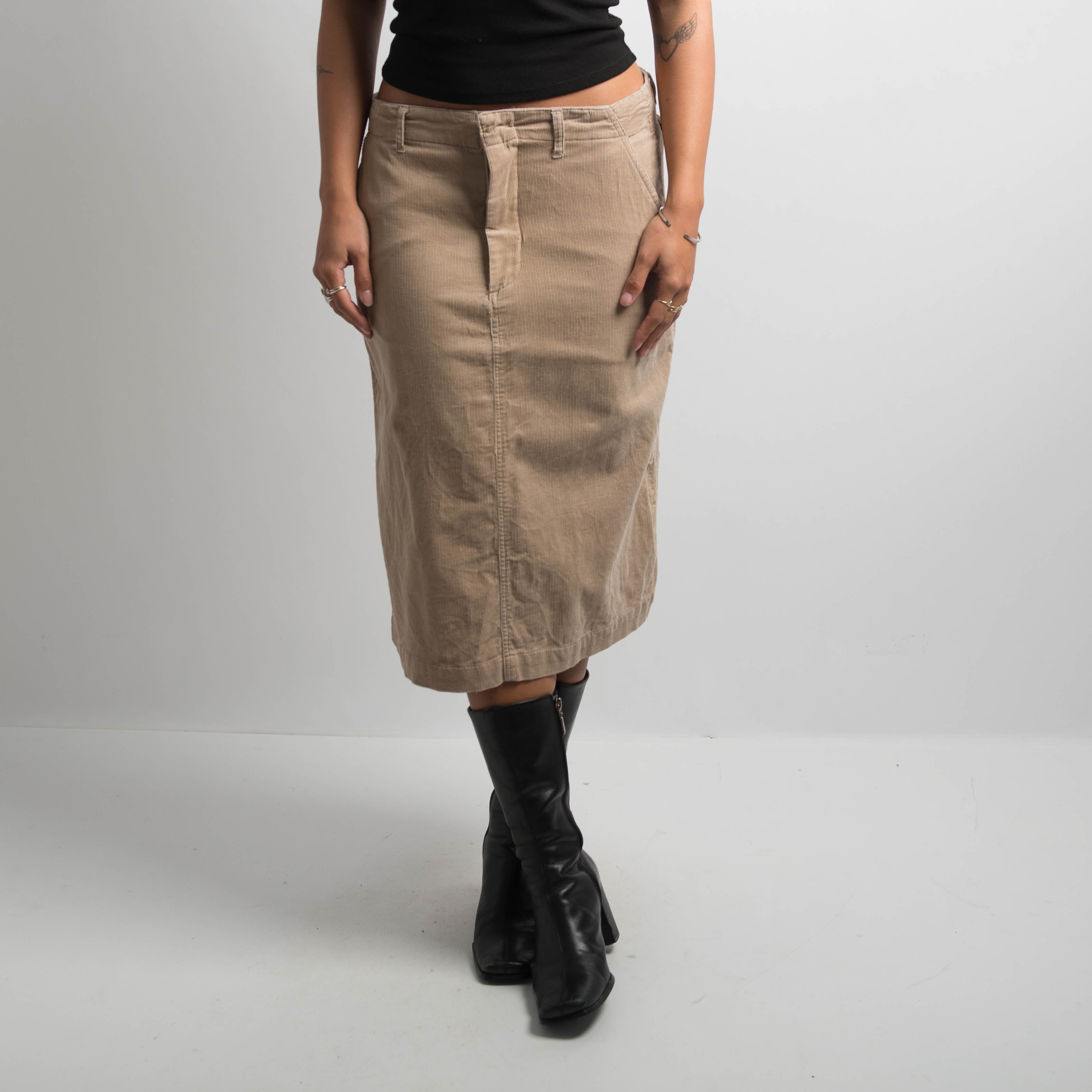 TAN CORDUROY MIDI SKIRT