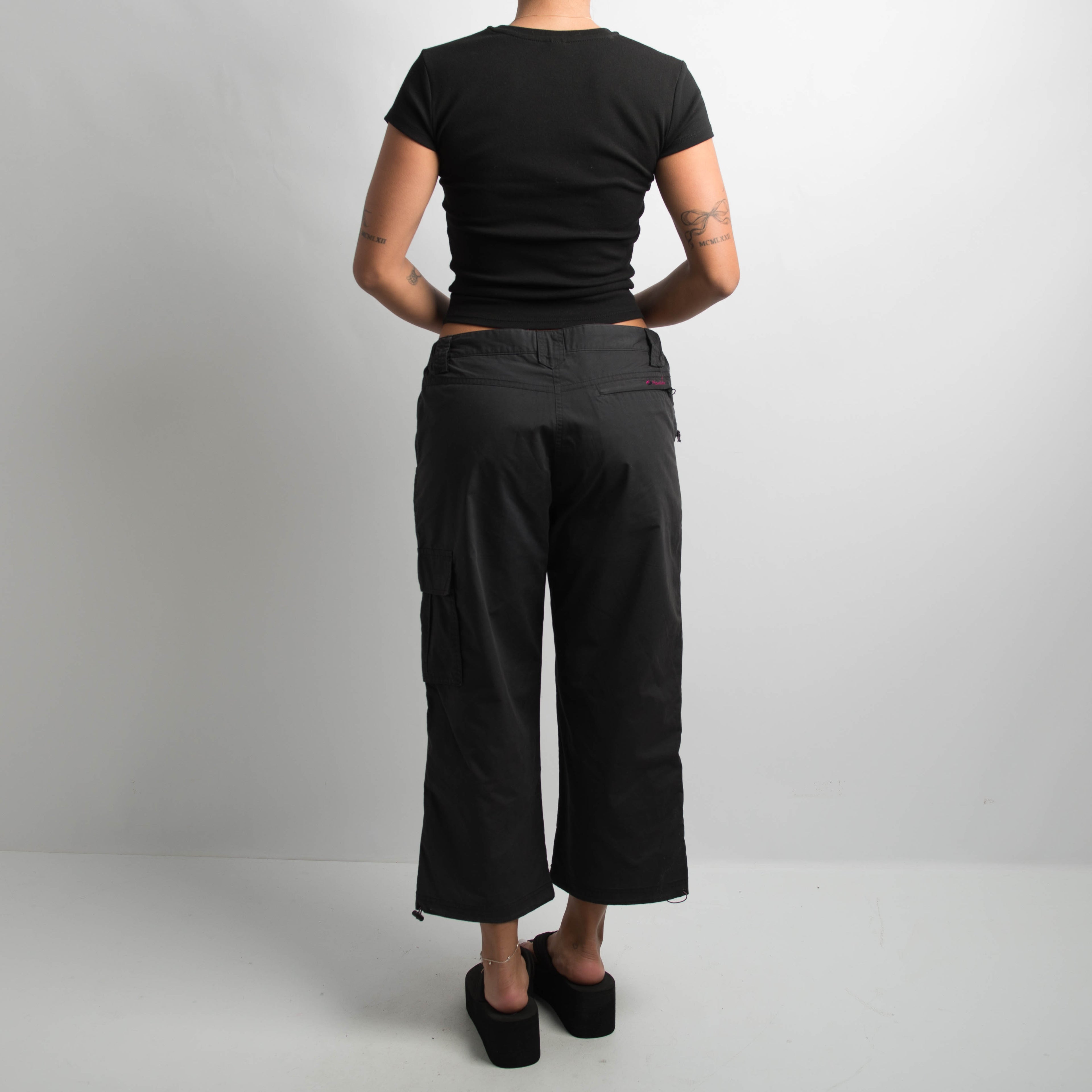 BLACK CROP UTILITY PANTS