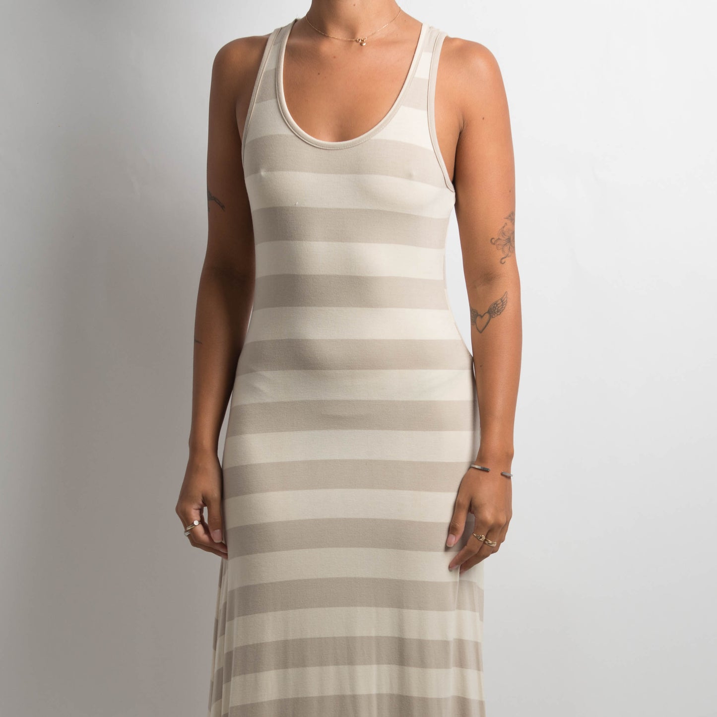 CREAM STRIPED MAXI DRESS