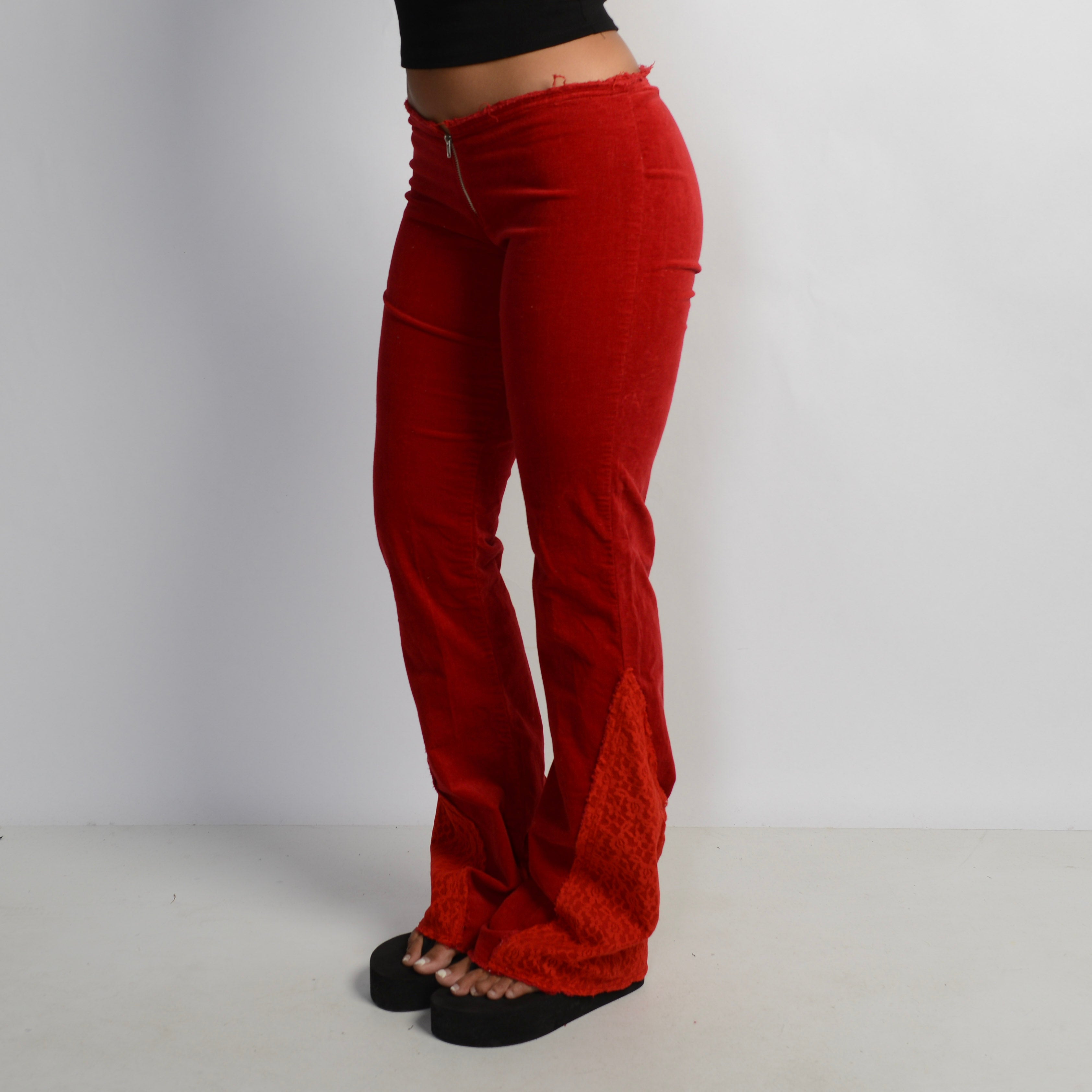 RED FLARED CORDUROY PANTS