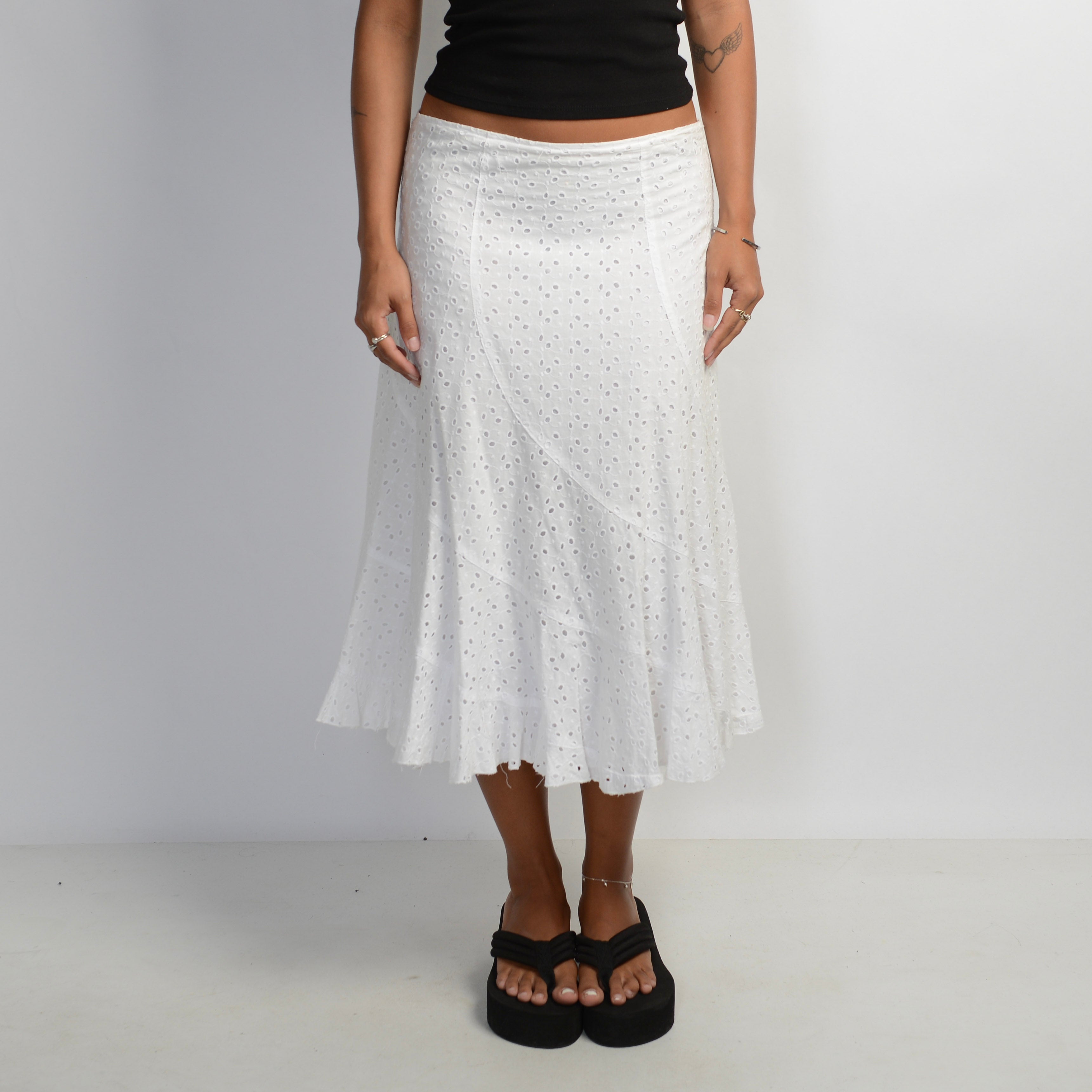 WHITE BRODERIE MIDI SKIRT