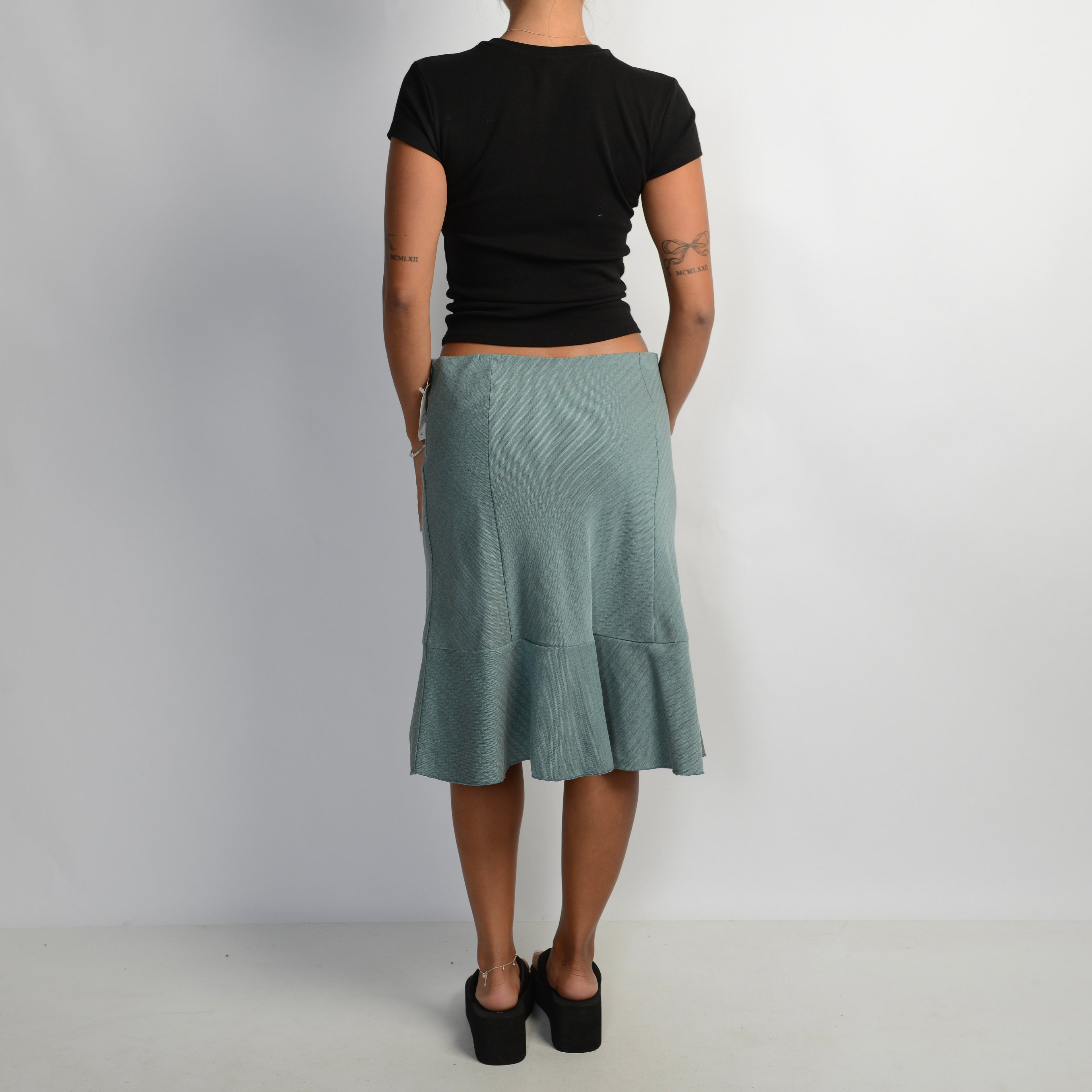 TEAL EMBROIDERED MIDI SKIRT