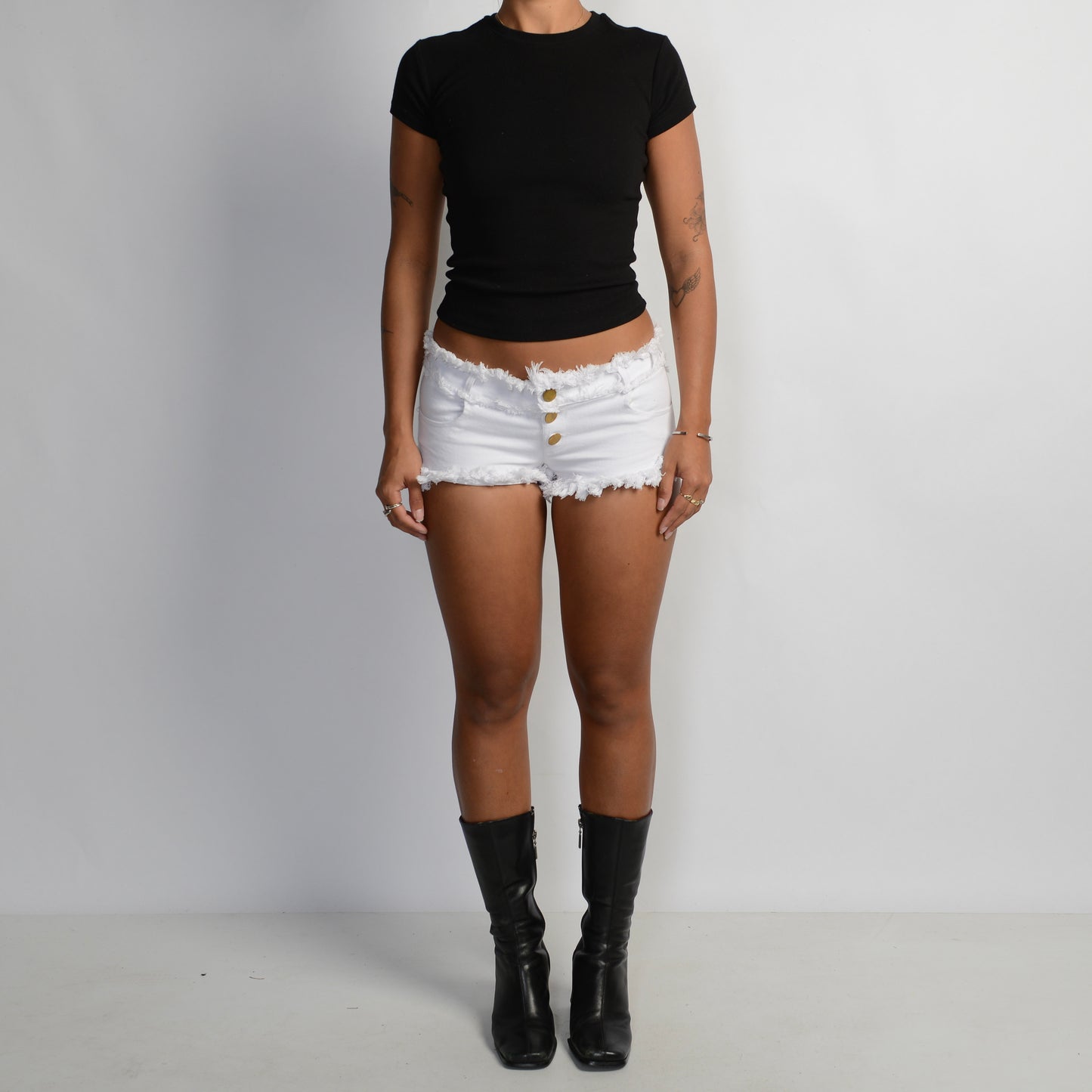 WHITE MICRO DENIM SHORTS