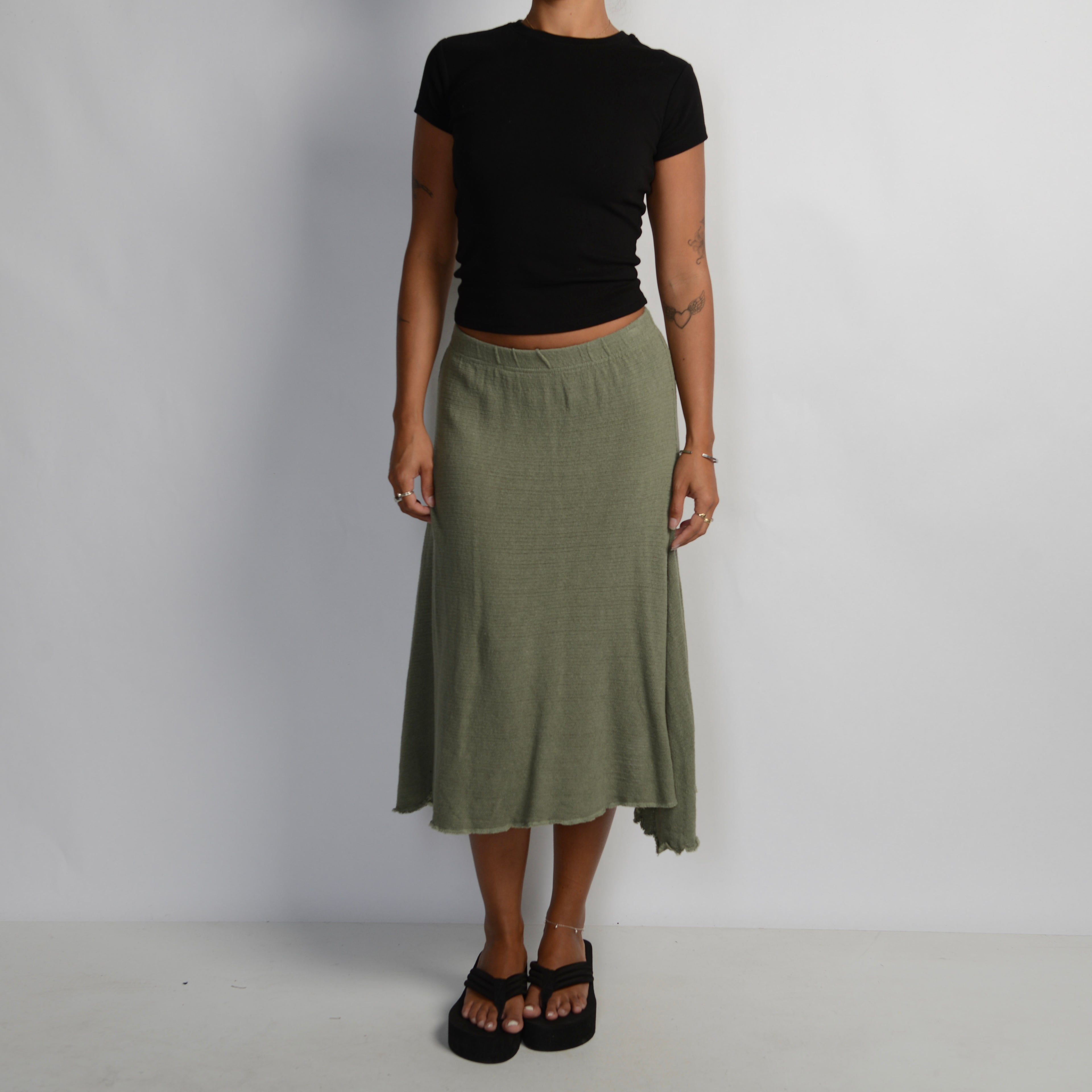 GREEN COTTON KNIT SKIRT