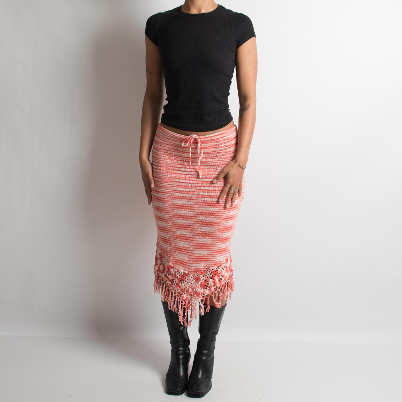 Pink crochet midi skirt hotsell