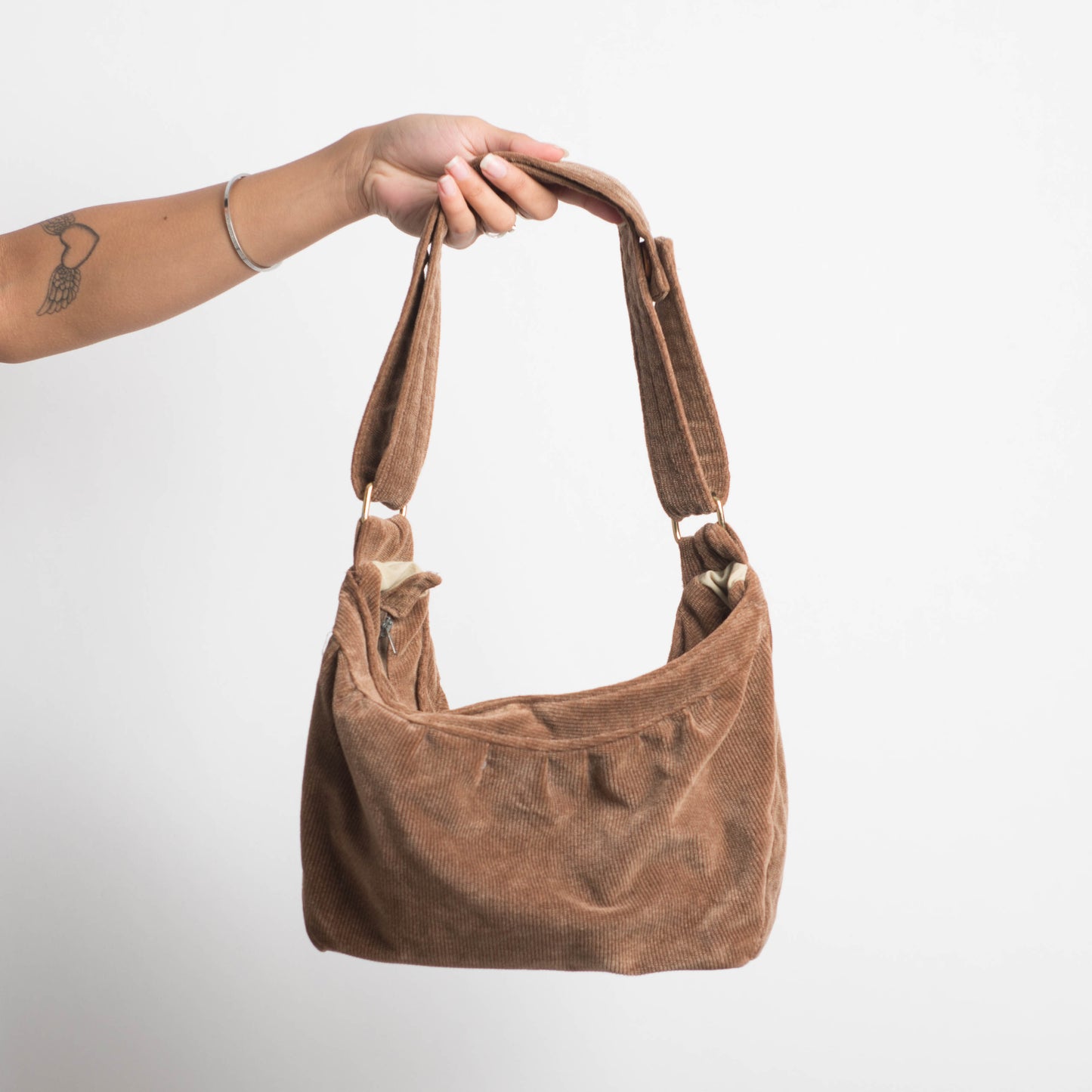 BROWN CORDUROY HANDBAG