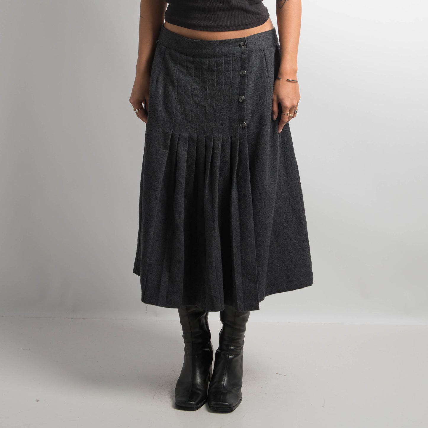 CHARCOAL WOOL MIDI SKIRT