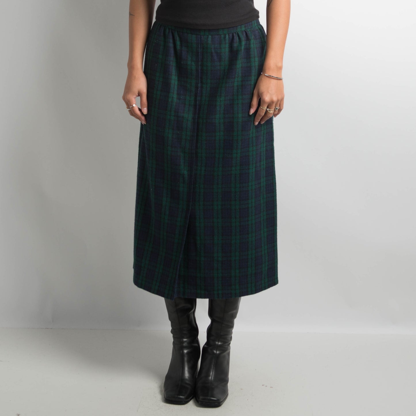 WOOL PLAID MIDI SKIRT