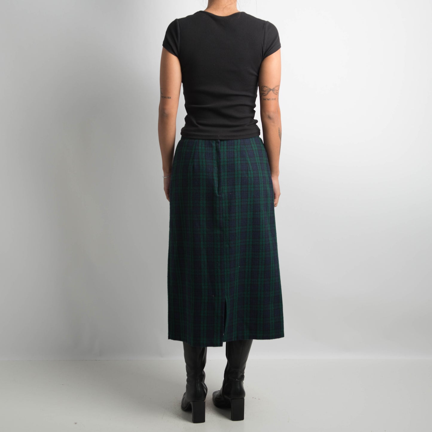 WOOL PLAID MIDI SKIRT