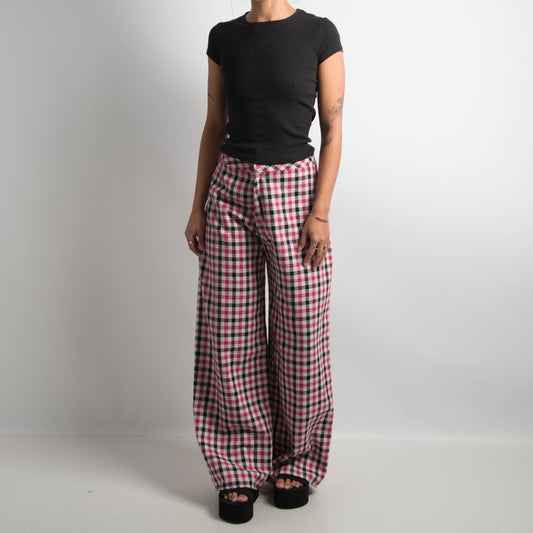 PINK PLAID WIDE LEG PANTS