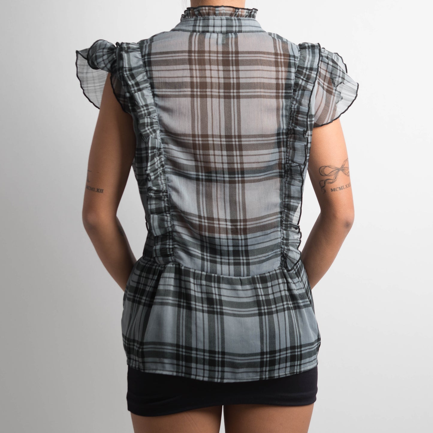 SEMI SHEER PLAID BLOUSE