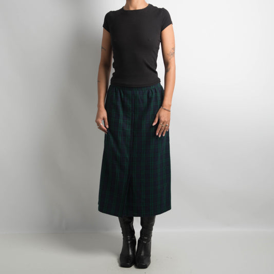 WOOL PLAID MIDI SKIRT