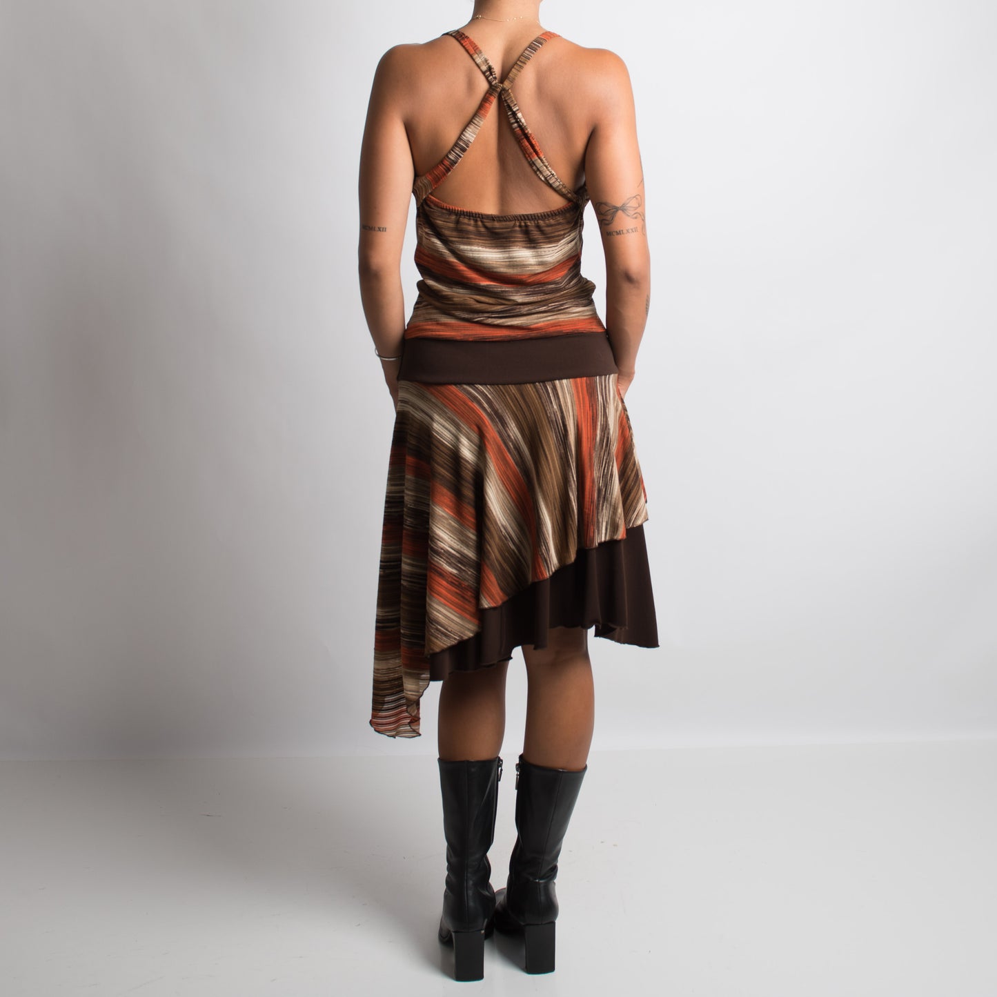 BROWN PATTERNED MIDI DRESS