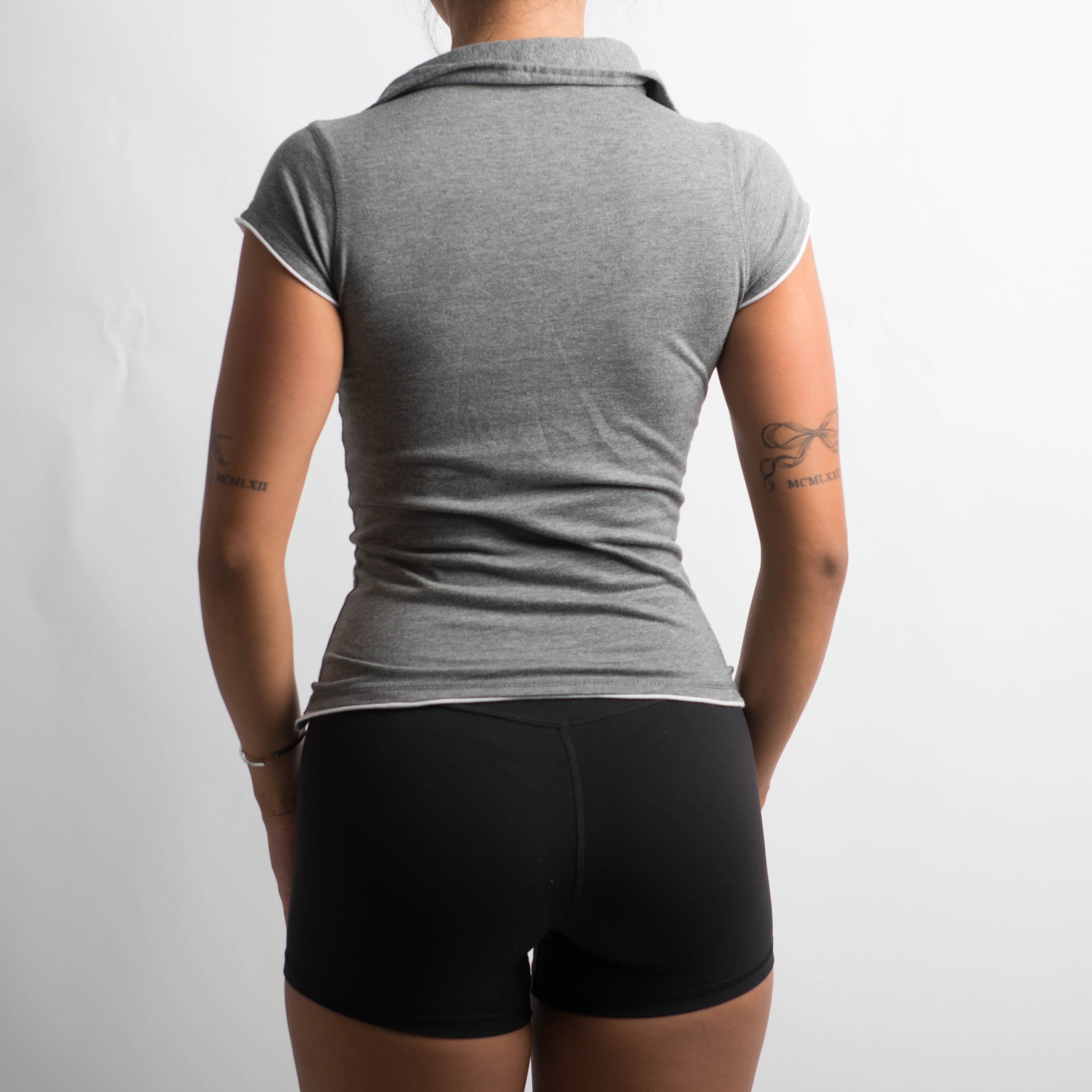 GREY FITTED POLO TOP