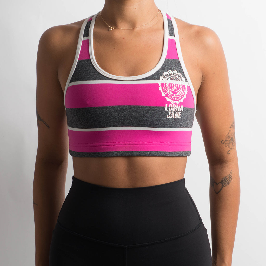 PINK STRIPED SPORTS BRA