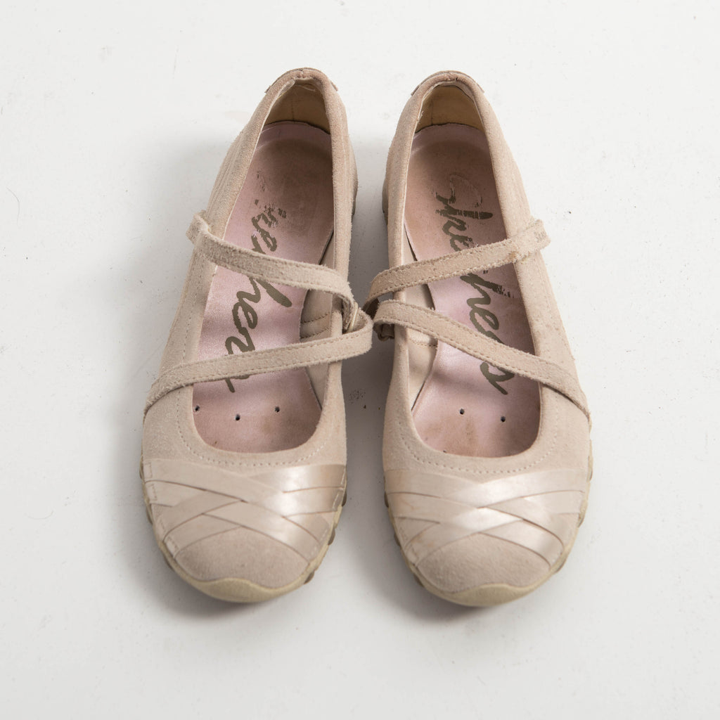 CREAM SUEDE MARY JANE FLATS
