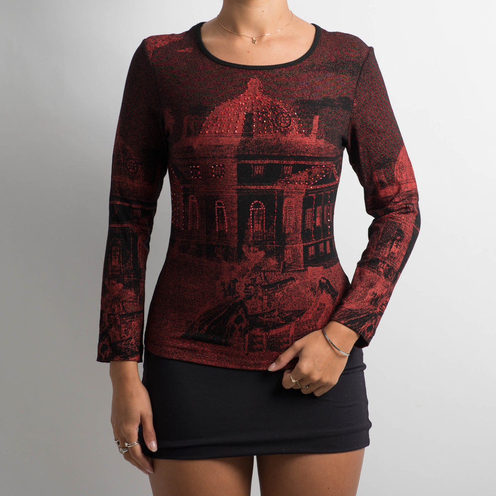 RED GRAPHIC LONG SLEEVE TOP