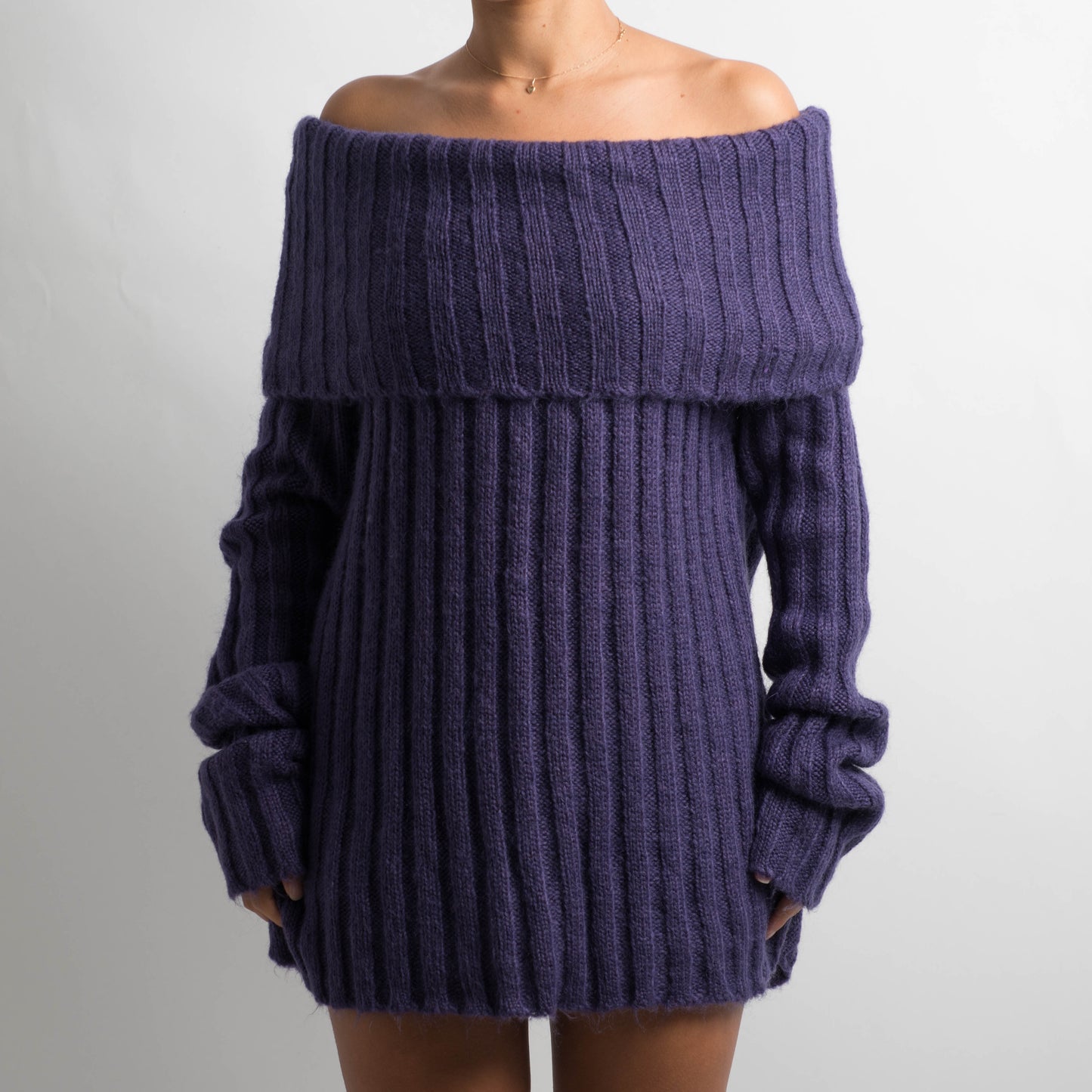 PURPLE OFF THE SHOULDER KNIT