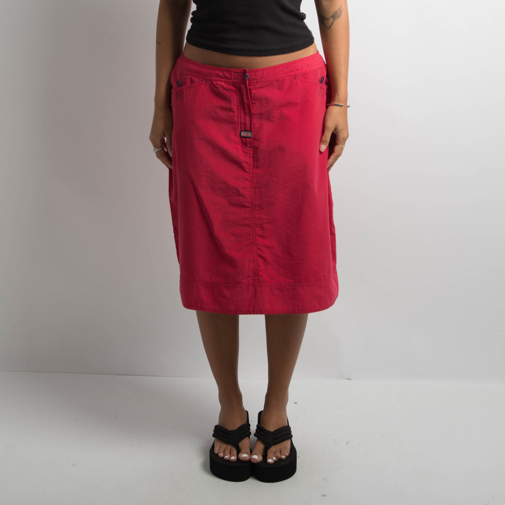 RED NYLON MIDI SKIRT