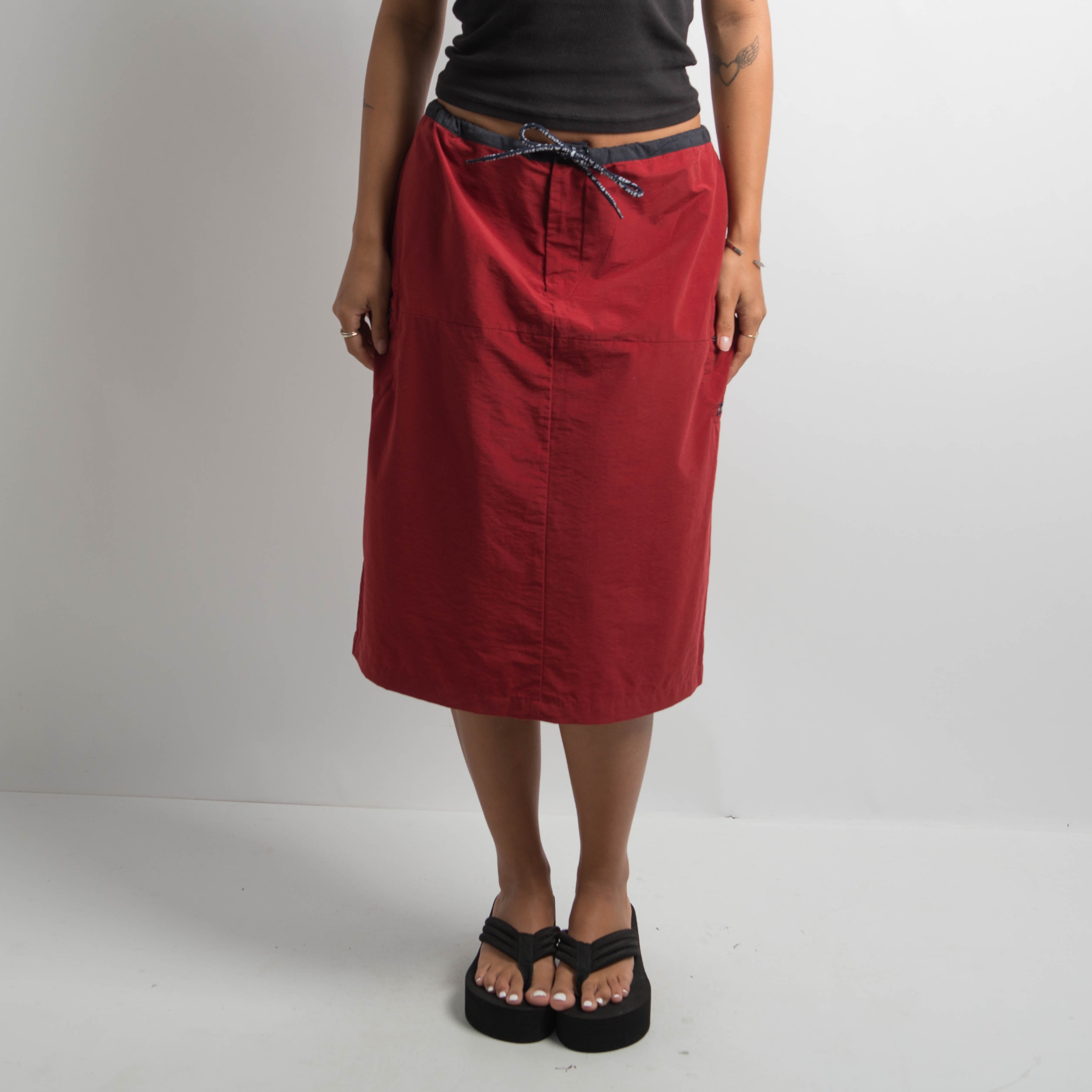 RED NYLON MIDI SKIRT