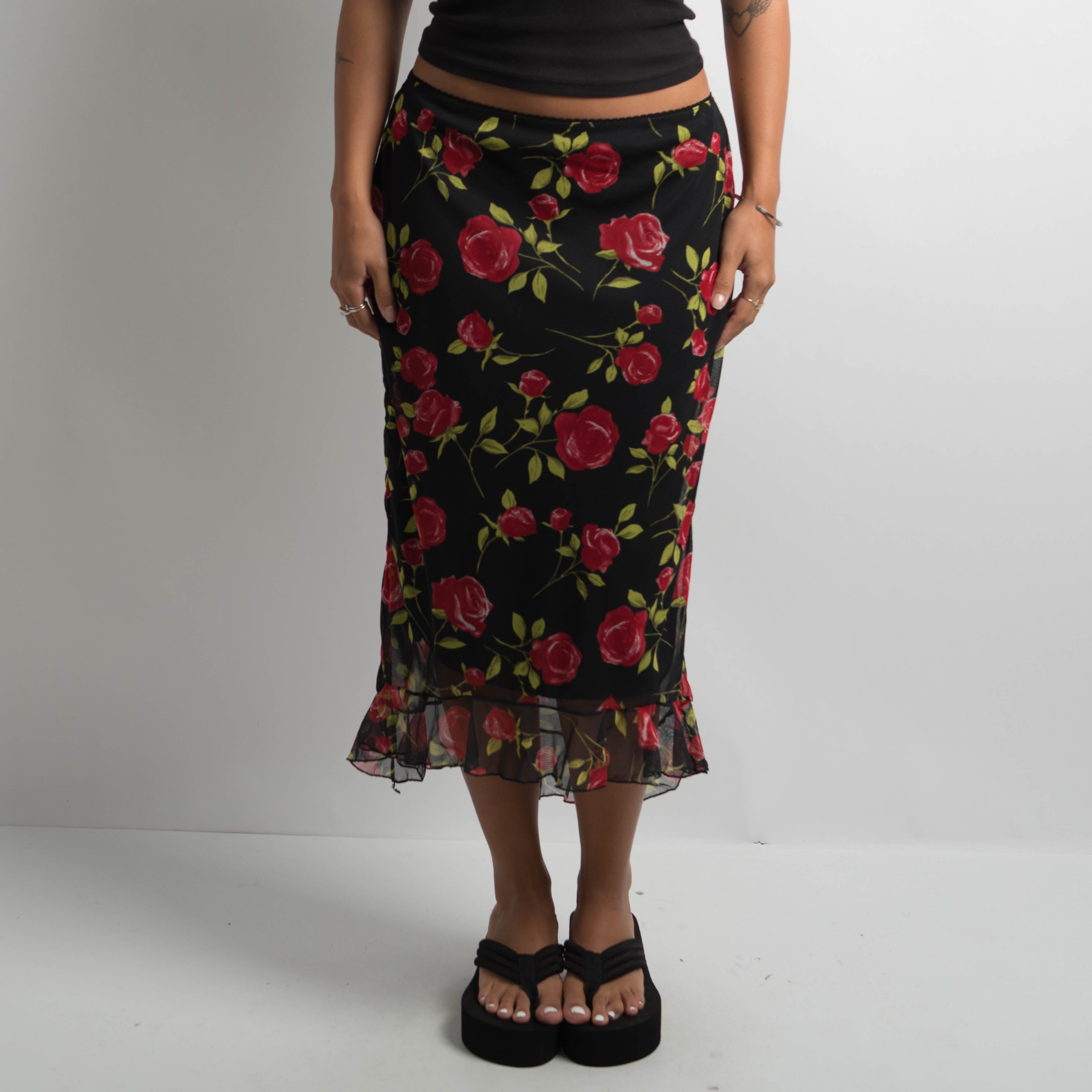 FLORAL MESH MIDI SKIRT