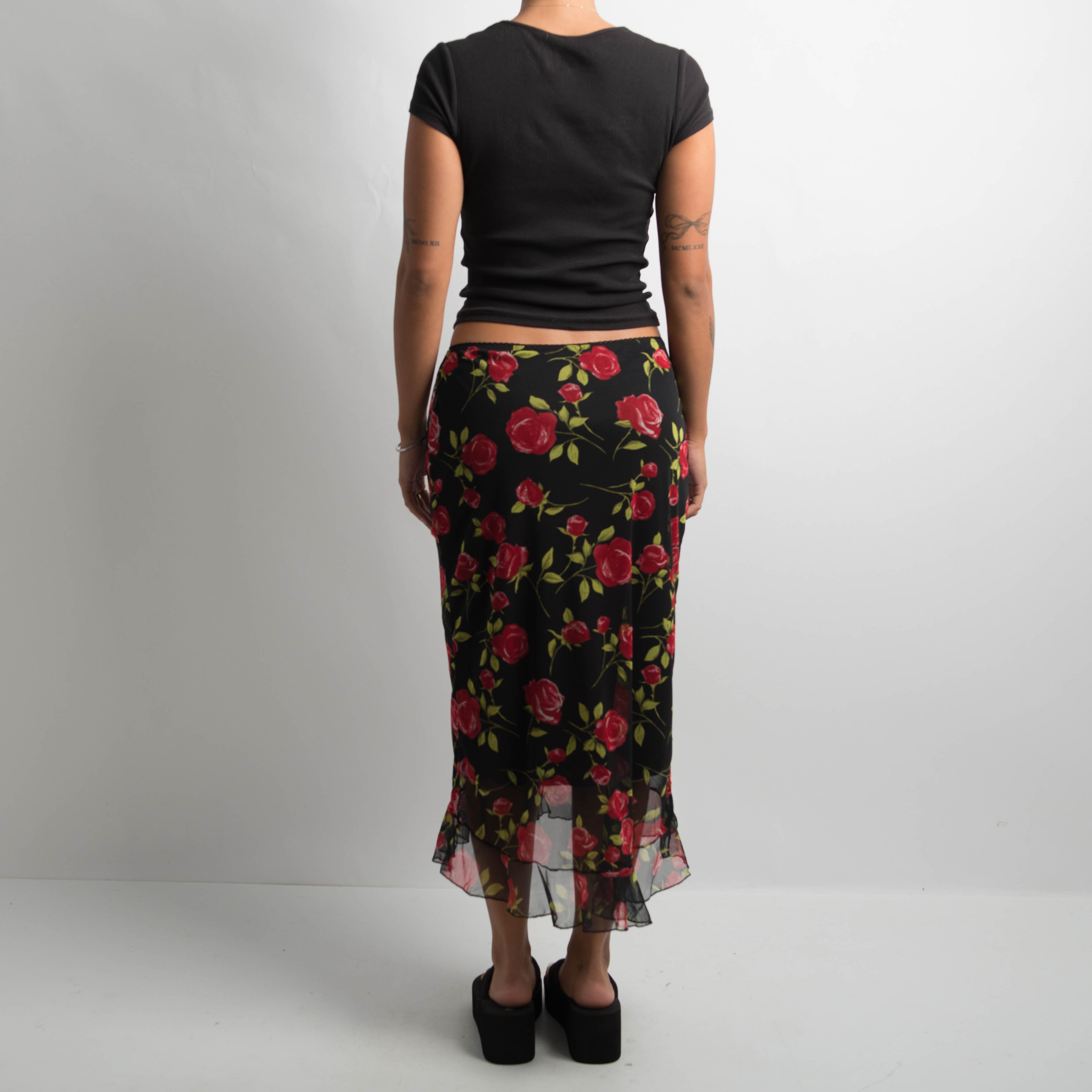 FLORAL MESH MIDI SKIRT