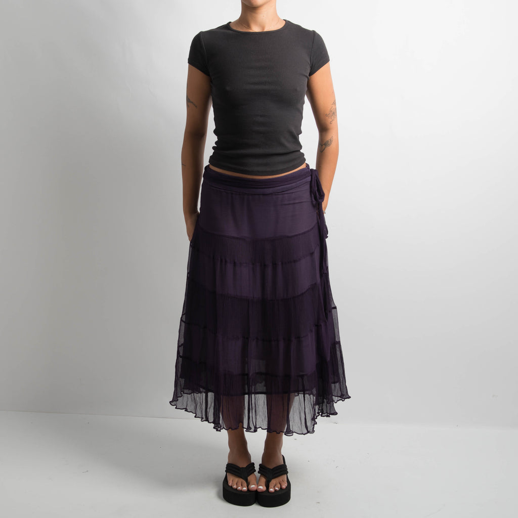 SILK PURPLE TIERED SKIRT
